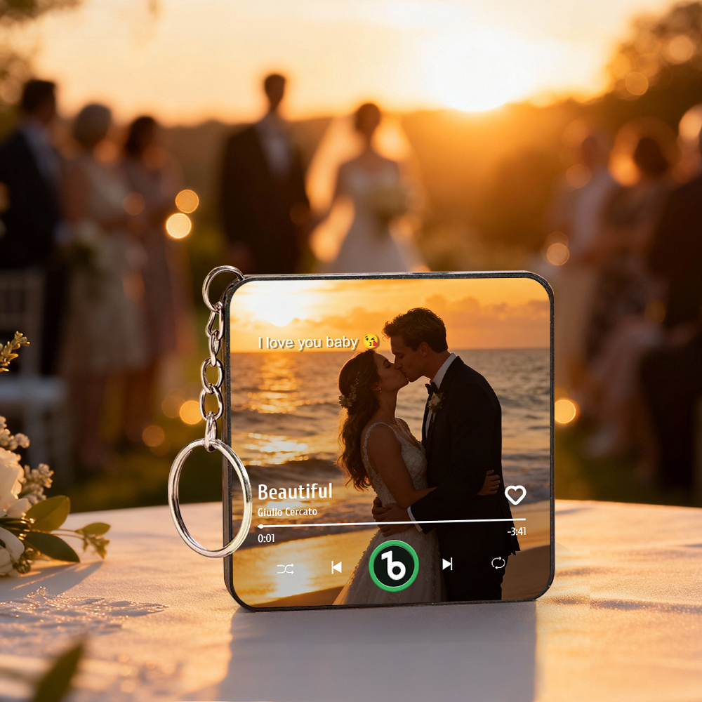 Custom Music Gift Mini Fridge Magnet Keychain Custom Photo Music Box Play Song Wedding Gifts For Her Photo Music Magnet Keychain - Fridgebeatsau