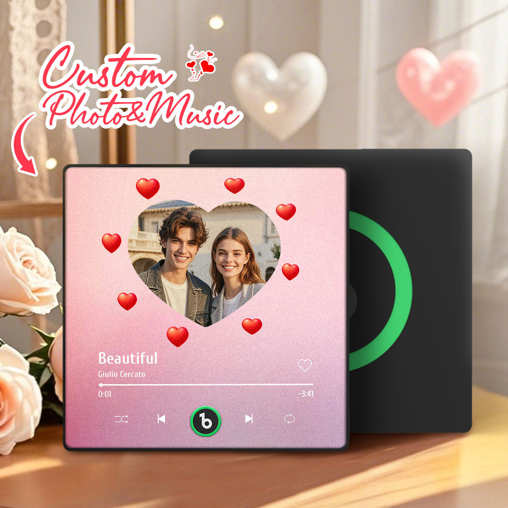 Personalized Music Fridge Magnet Heart Pink Valentine Gift Album Fridge Magnet Music Wall Photo Sticker Music Movement That Can Be Played Gift for Couple - Fridgebeatsau