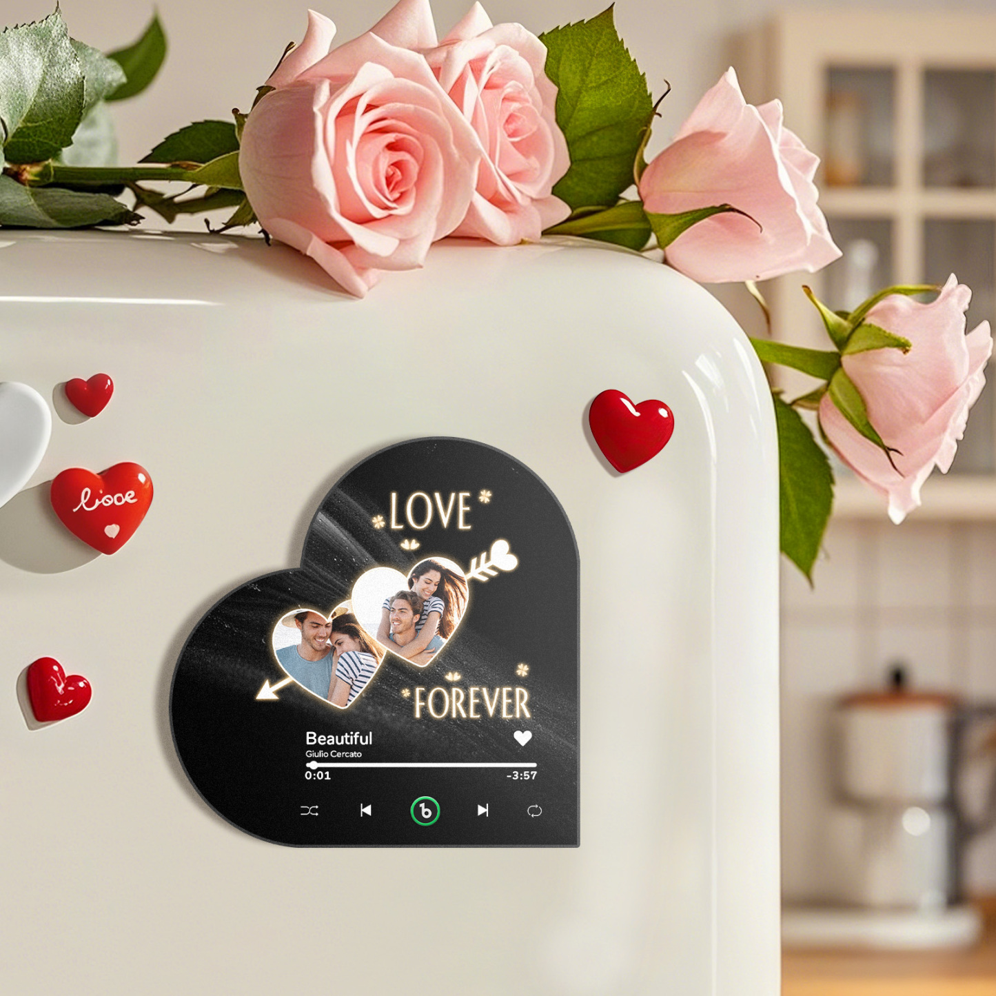 Personalized Heart-Shaped Music Photo Fridge Magnet - Romantic Gift for Couples - Fridgebeatsau