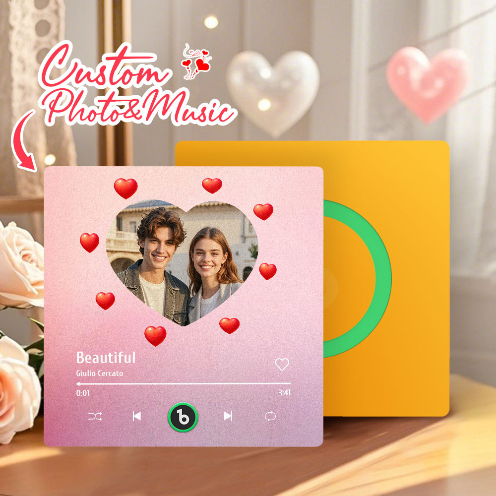 Personalized Music Fridge Magnet Heart Pink Valentine Gift Album Fridge Magnet Music Wall Photo Sticker Music Movement That Can Be Played Gift for Couple - Fridgebeatsau