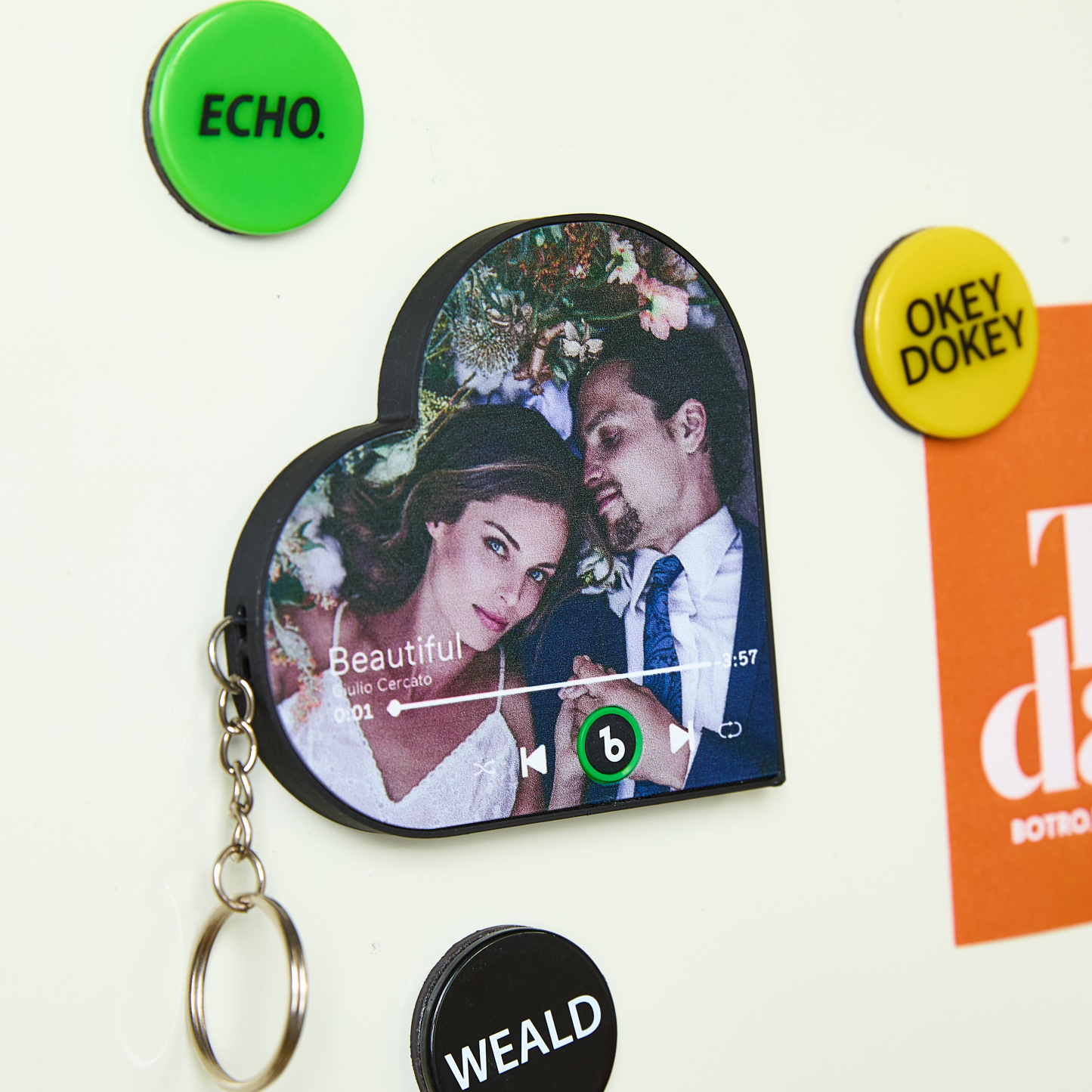 Custom Mini Music Fridge Magnet Keychain Personalized Photo Heart Frame Music Keychain Mini Magnet For Fridge That Can Play Songs Without Cellphone Anniversary Gifts - Fridgebeatsau
