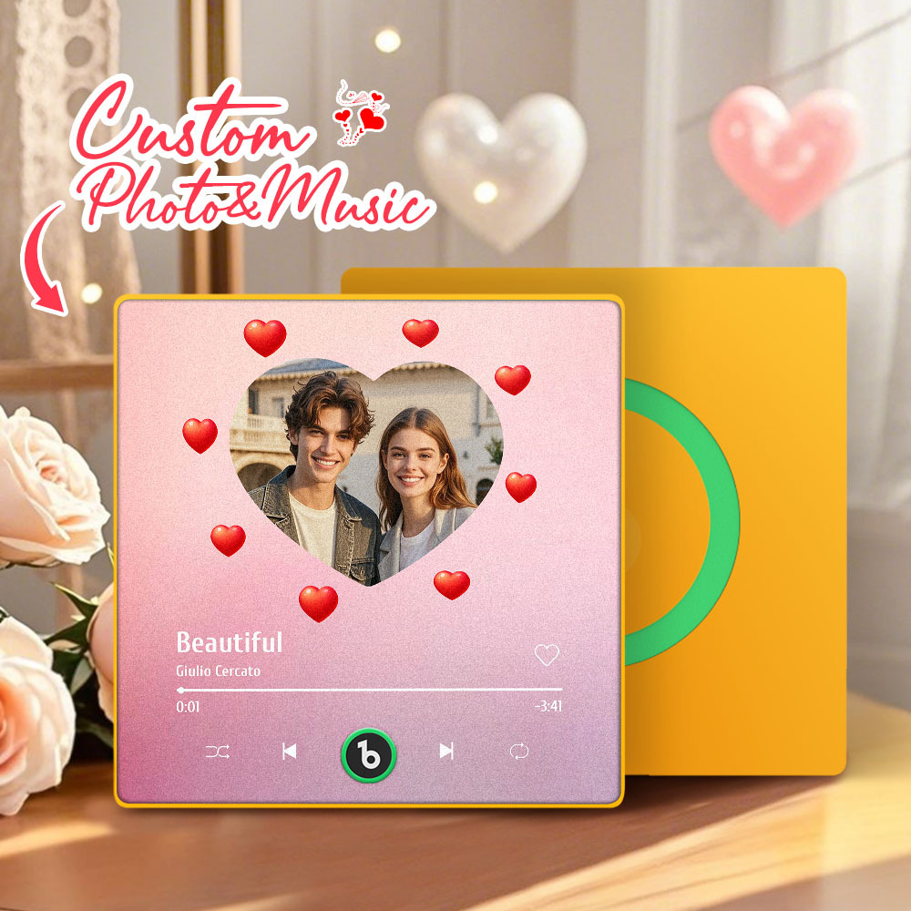 Personalized Music Fridge Magnet Heart Pink Valentine Gift Album Fridge Magnet Music Wall Photo Sticker Music Movement That Can Be Played Gift for Couple - Fridgebeatsau