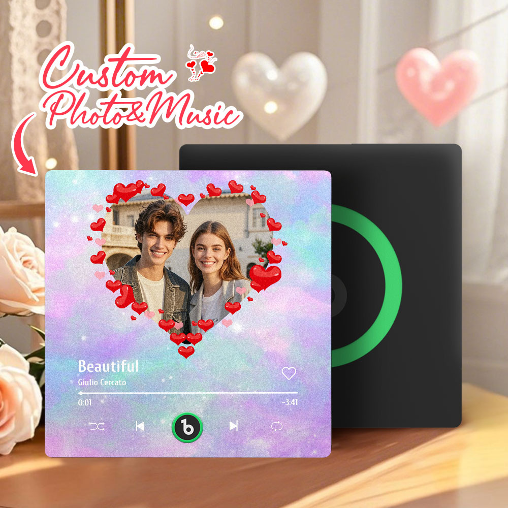 Personalized Music Fridge Magnet Heart Pink Valentine Gift Album Fridge Magnet Music Wall Photo Sticker Music Movement That Can Be Played Gift for Couple - Fridgebeatsau