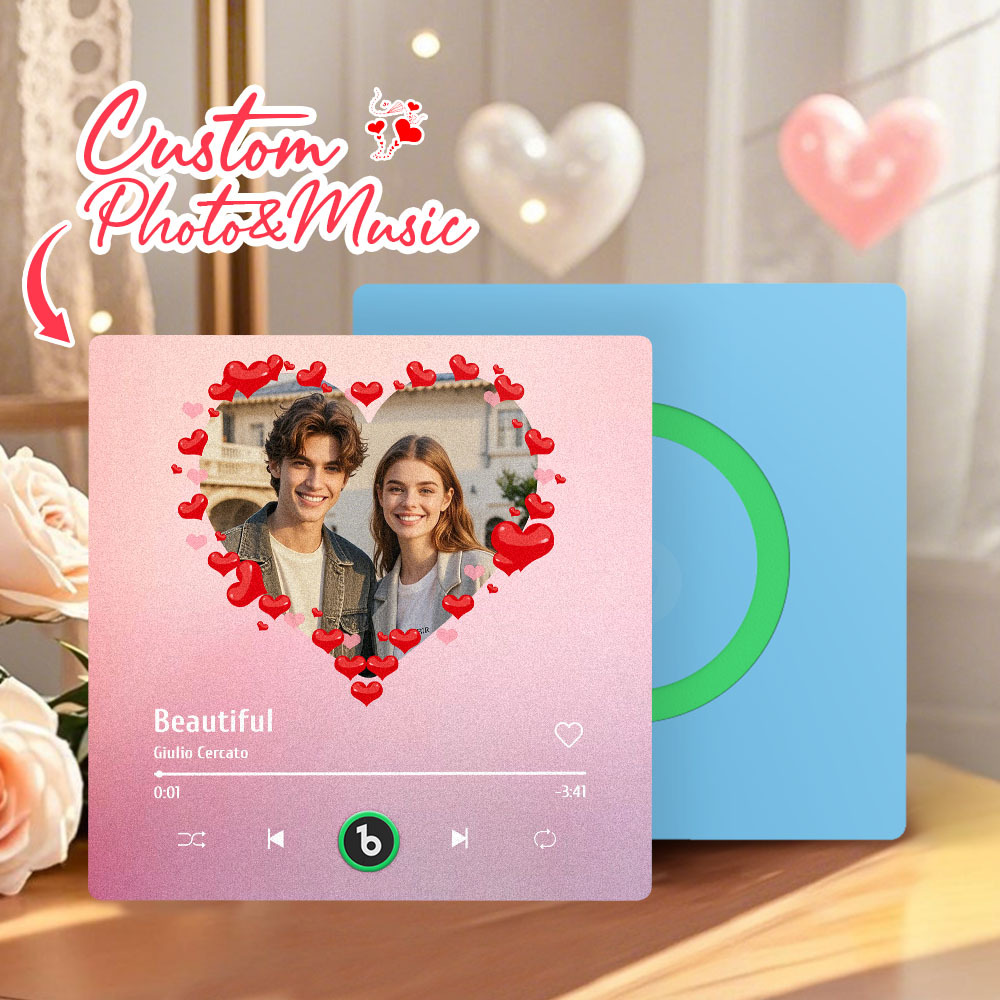 Personalized Music Fridge Magnet Heart Pink Valentine Gift Album Fridge Magnet Music Wall Photo Sticker Music Movement That Can Be Played Gift for Couple - Fridgebeatsau