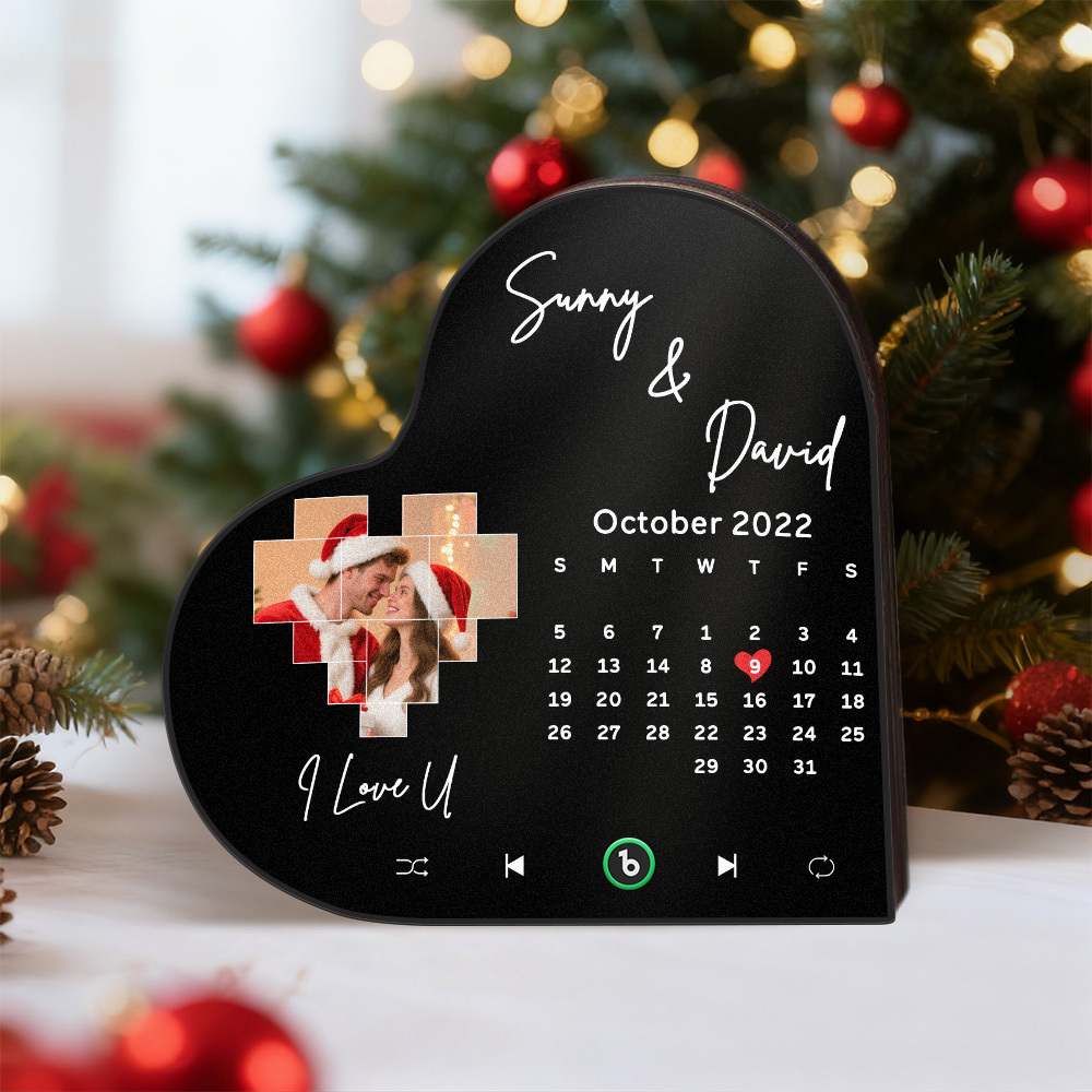 Custom Music Fridge Magnet Personalized Heart Photo Calendar Fridge Magnet With Music That Can Play Music Supports Bluetooth Connectivity Calendar Christmas Gifts for Couple - Fridgebeatsau