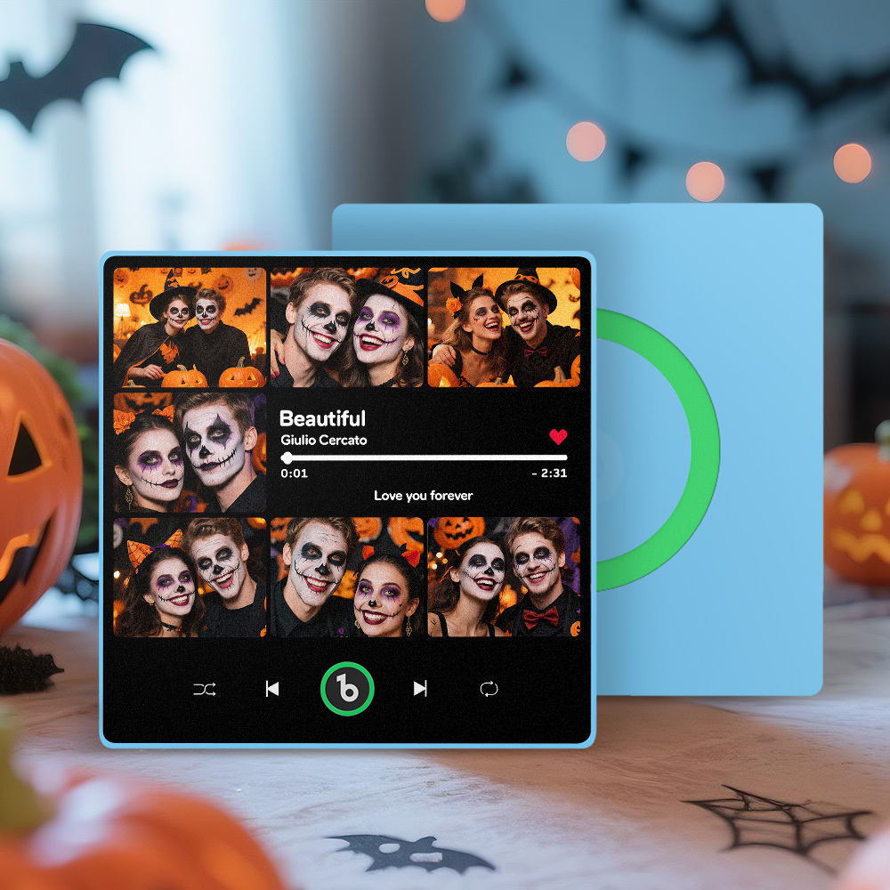 Custom Music & Multi Photo Fridge Magnet Personalized Photo Song Magnet That Can Play Music Halloween Gift for Couple - Fridgebeatsau