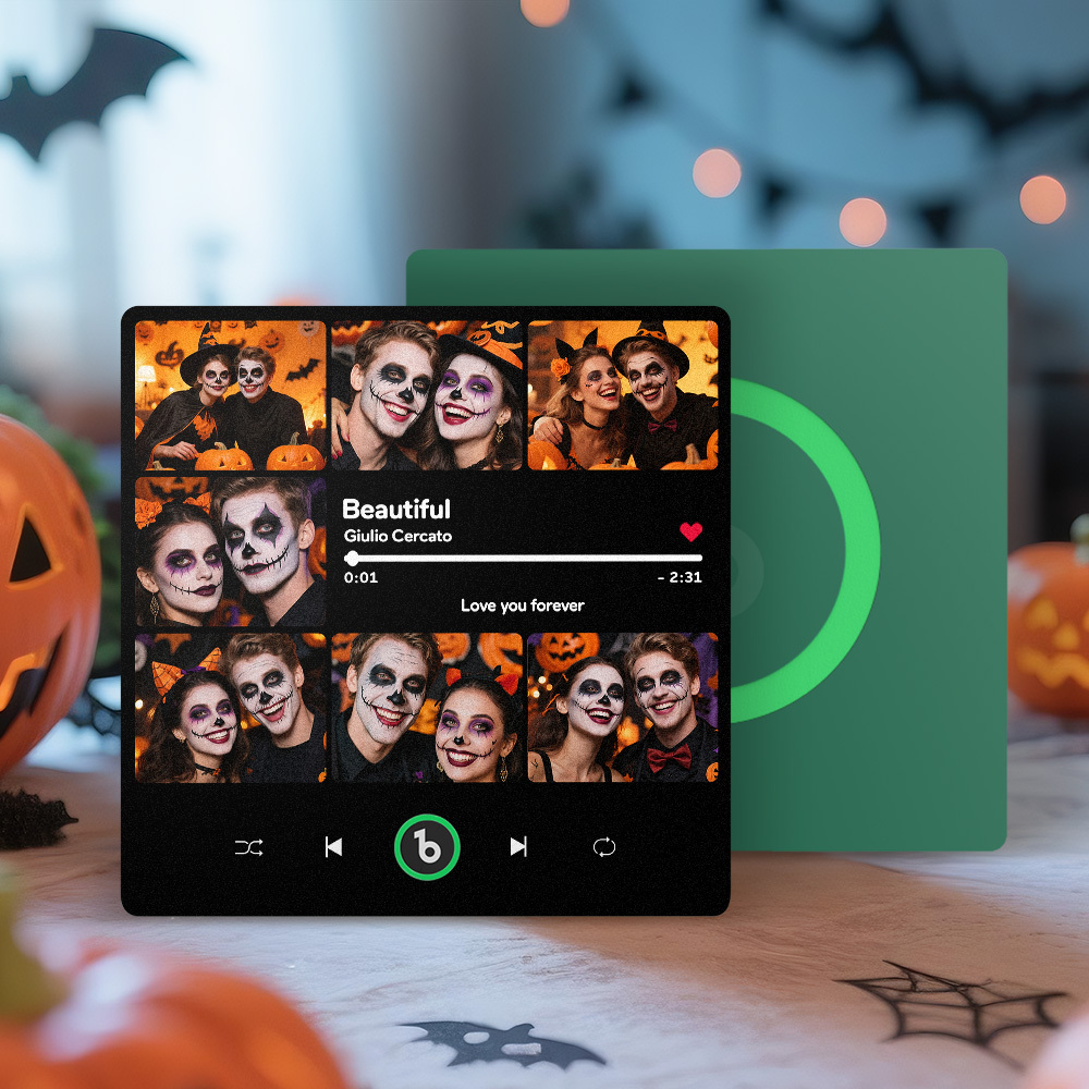 Custom Music & Multi Photo Fridge Magnet Personalized Photo Song Magnet That Can Play Music Halloween Gift for Couple - Fridgebeatsau