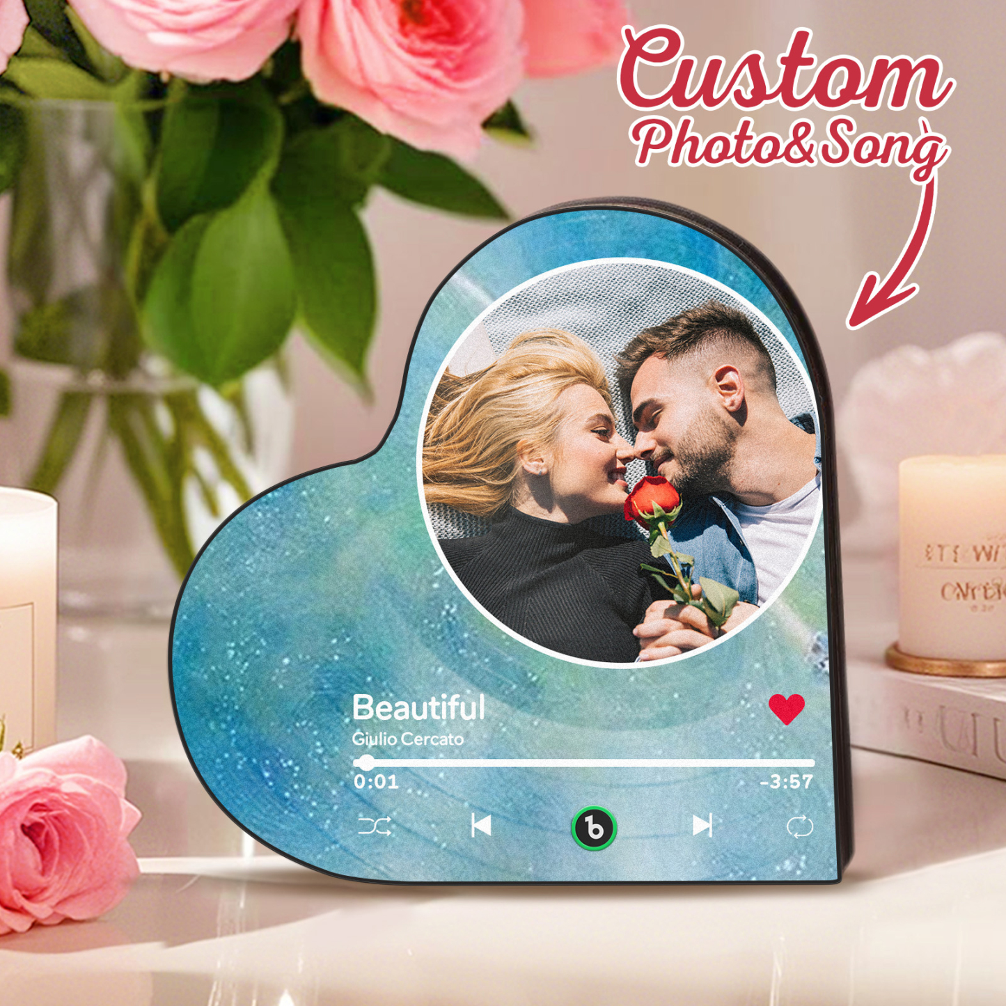 Custom Heart-Shaped Music Fridge Magnet Eternal Love Photo Frame Magnet Personalized Gift for Couples - Fridgebeatsau