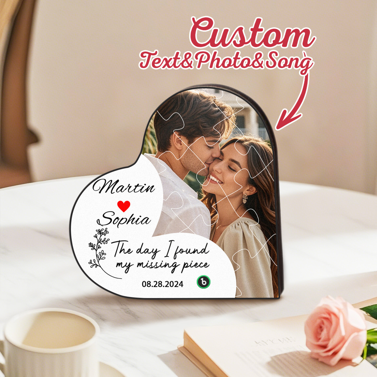 The Day I Found My Missing Piece Custom Photo Heart-Shaped Music Fridge Magnet Personalized Fridge Magnet Anniversary Gifts Couples Gift - Fridgebeatsau