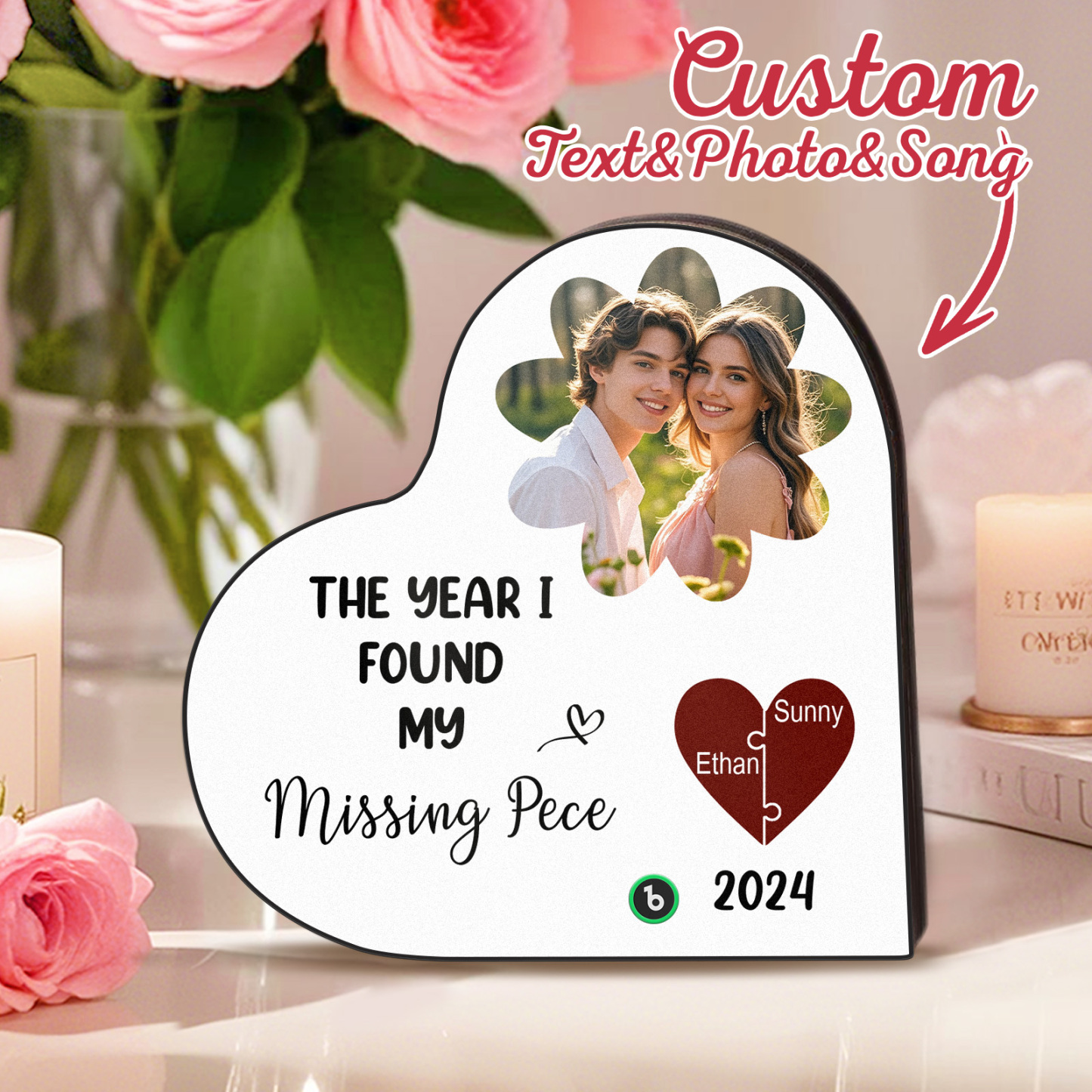The Year I Found My Missing Piece Custom Photo Heart-Shaped Music Fridge Magnet Personalized Fridge Magnet Anniversary Gifts for Couples - Fridgebeatsau