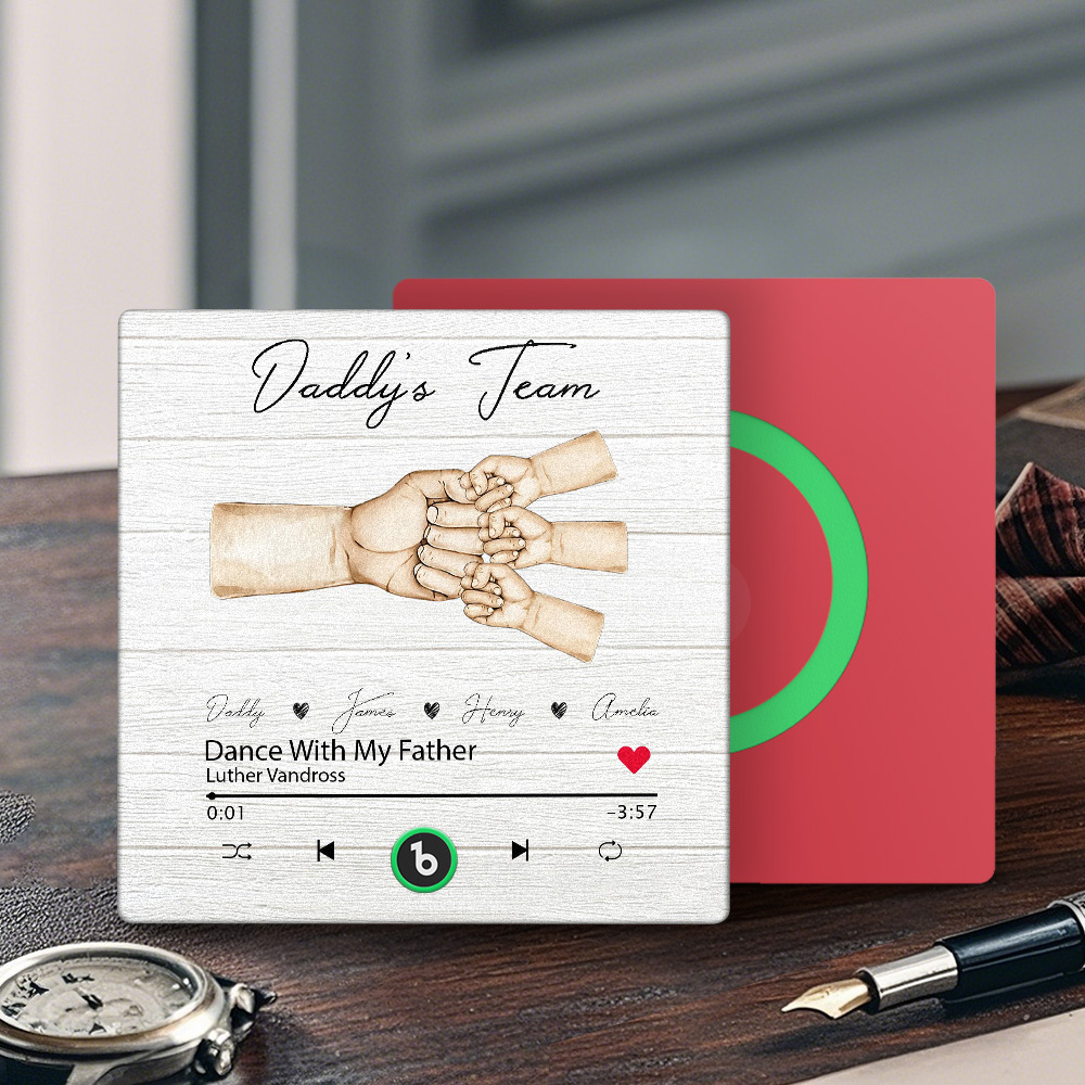 Custom Music Fridge Magnets Personalized Daddy & Kids Together We're A Team Family Song Magnets That Can Play Songs Father's Day Gift for Dad - Fridgebeatsau