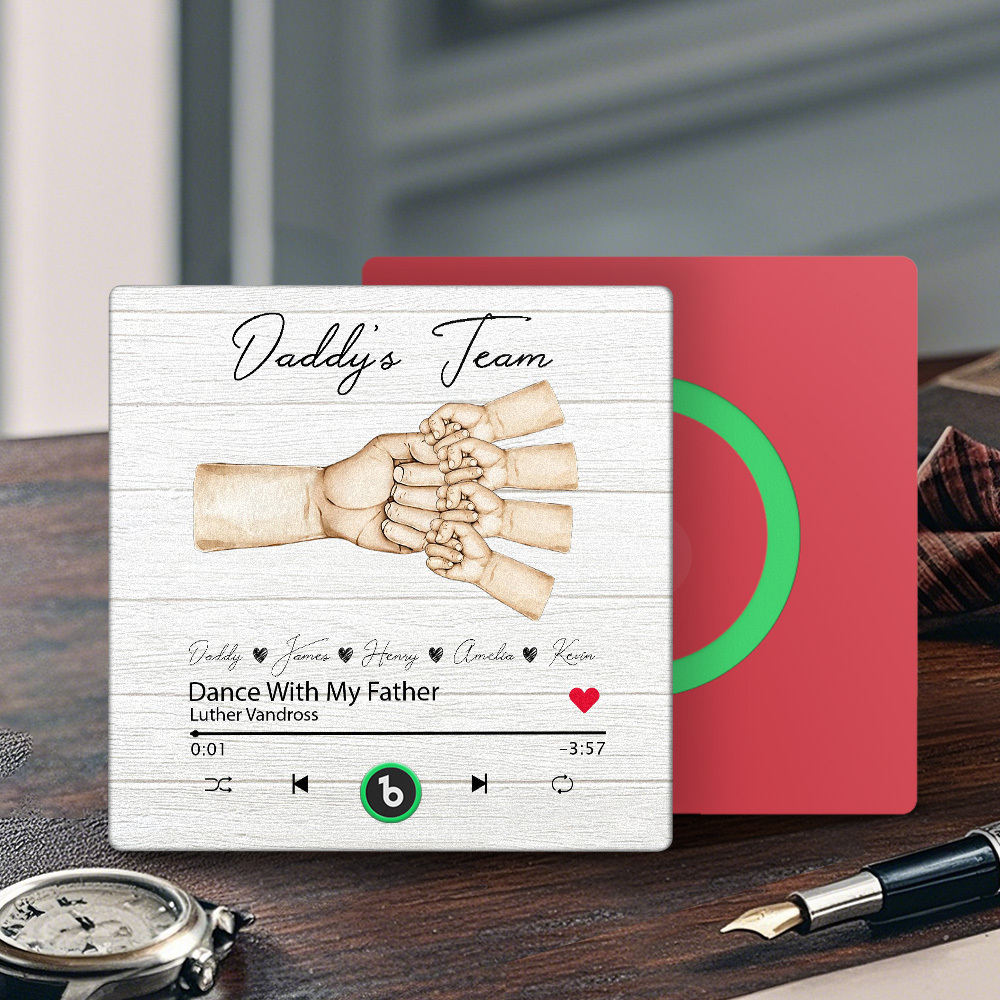 Custom Music Fridge Magnets Personalized Daddy & Kids Together We're A Team Family Song Magnets That Can Play Songs Father's Day Gift for Dad - Fridgebeatsau