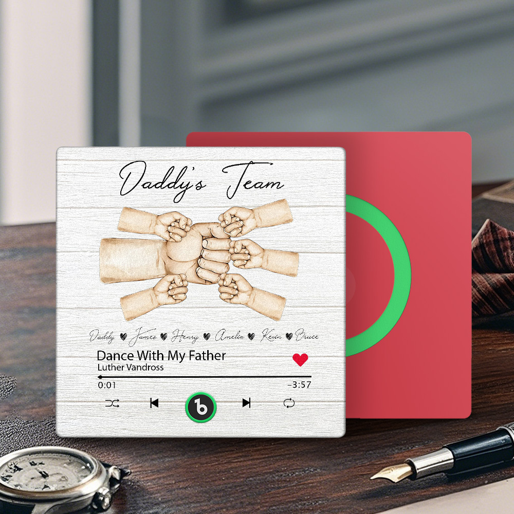 Custom Music Fridge Magnets Personalized Daddy & Kids Together We're A Team Family Song Magnets That Can Play Songs Father's Day Gift for Dad - Fridgebeatsau