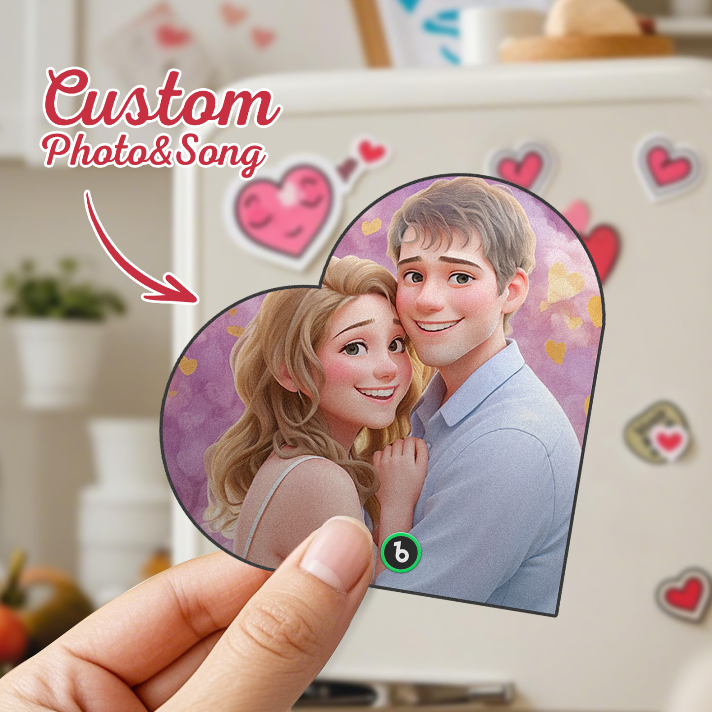 Custom Music Fridge Magnet Personalized Photo Cartoon Style Heart Frame Song Fridge Magnet That Can Play Songs Anniversary Gifts Birthday Gift for Couple