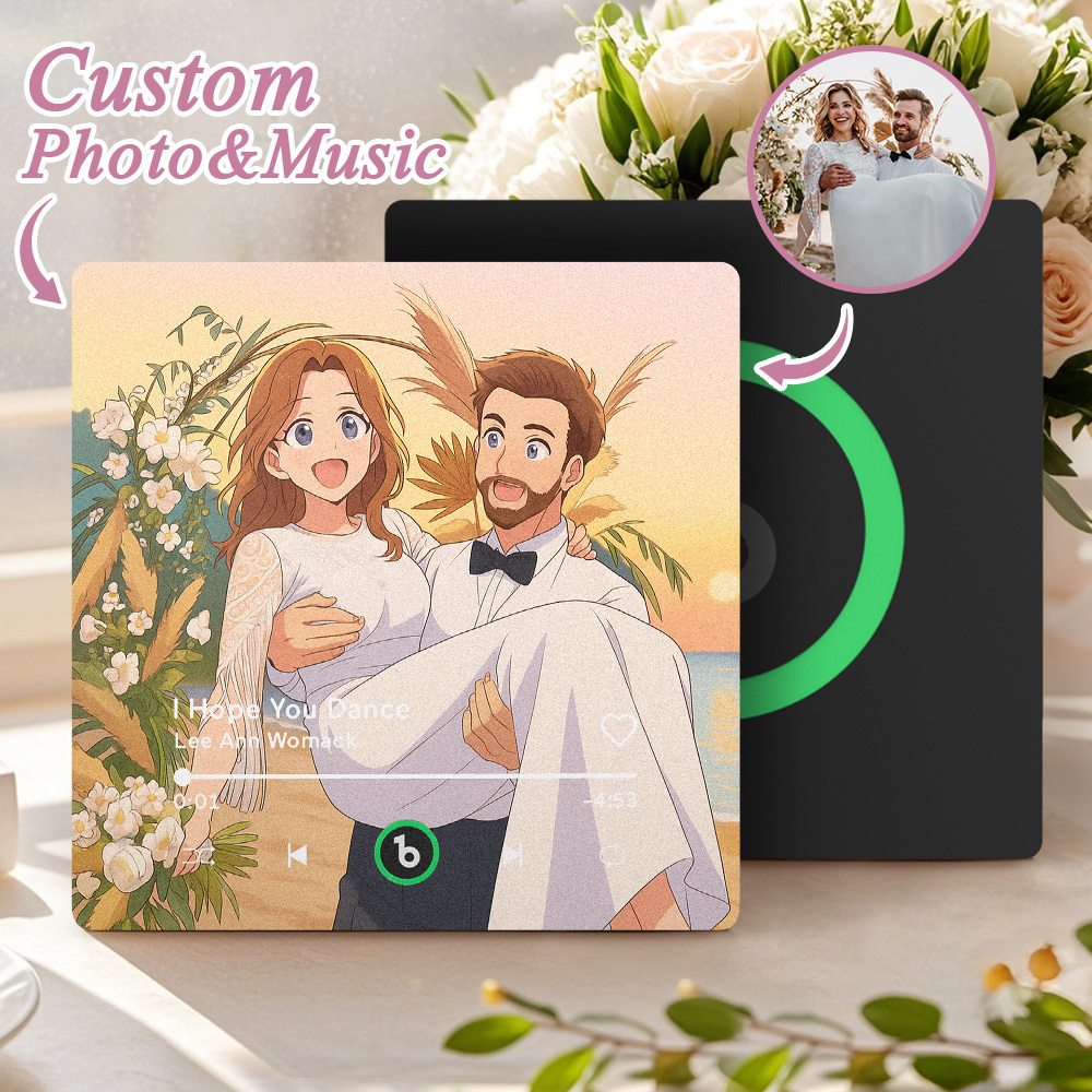 Custom Music Fridge Magnet Personalized Photo Various Cartoon Style Song Fridge Magnet That Can Play Songs Wedding Gifts Anniversary Gifts for Couple - Fridgebeatsau