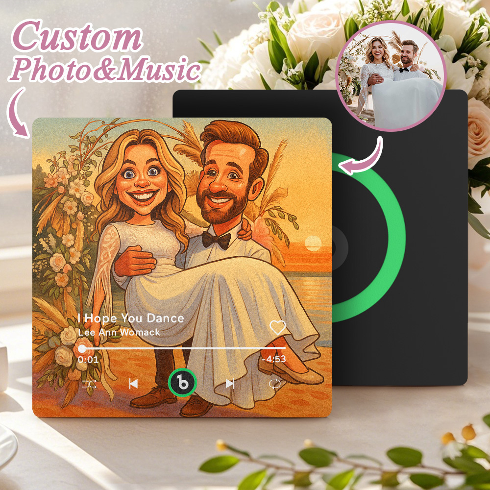 Custom Music Fridge Magnet Personalized Photo Various Cartoon Style Song Fridge Magnet That Can Play Songs Wedding Gifts Anniversary Gifts for Couple - Fridgebeatsau
