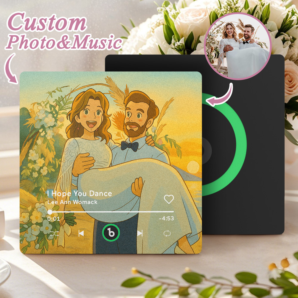 Custom Music Fridge Magnet Personalized Photo Various Cartoon Style Song Fridge Magnet That Can Play Songs Wedding Gifts Anniversary Gifts for Couple - Fridgebeatsau