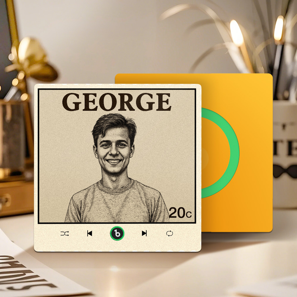 Custom Portrait Vintage Stamp Music Fridge Magnet Personalized Photo Name Postage Stamp Music Fridge Magnet That Can Play Song Gifts for Him - Fridgebeatsau