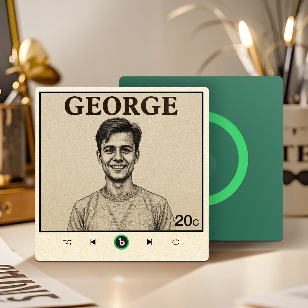 Custom Portrait Vintage Stamp Music Fridge Magnet Personalized Photo Name Postage Stamp Music Fridge Magnet That Can Play Song Gifts for Him - Fridgebeatsau