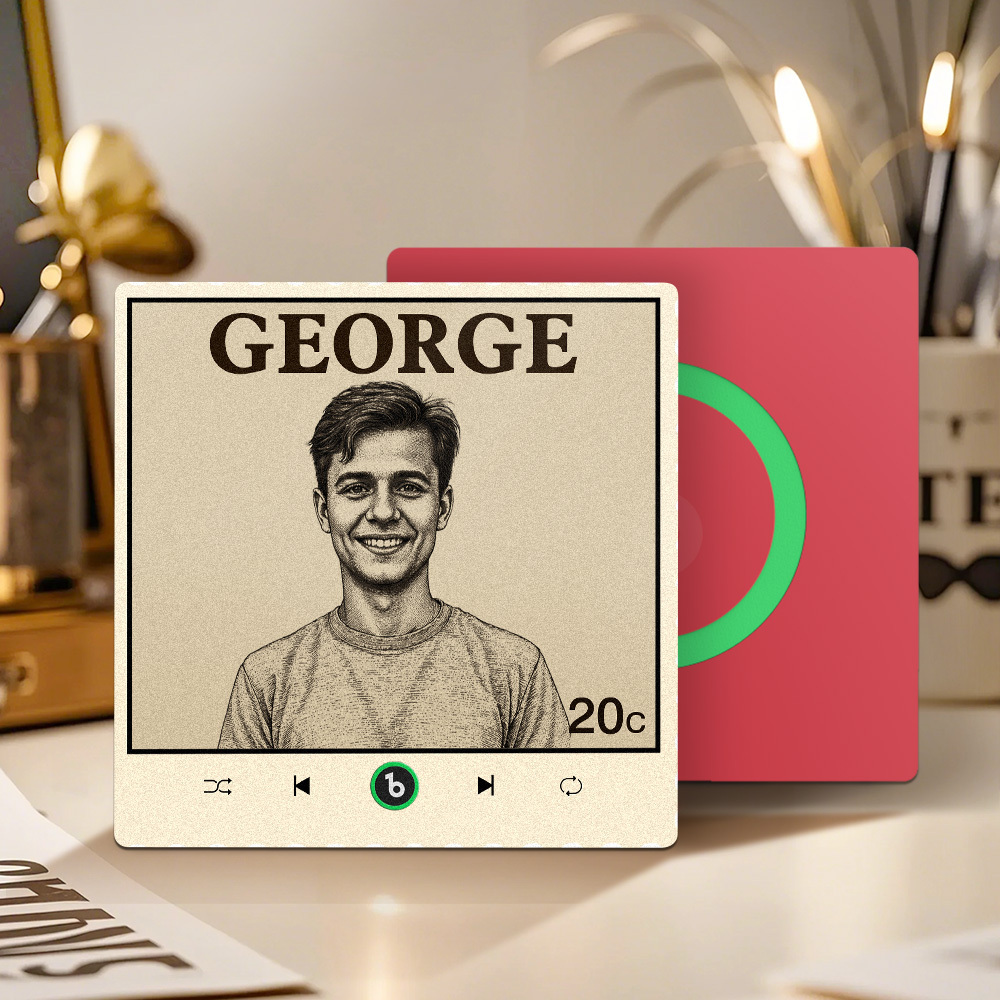 Custom Portrait Vintage Stamp Music Fridge Magnet Personalized Photo Name Postage Stamp Music Fridge Magnet That Can Play Song Gifts for Him - Fridgebeatsau