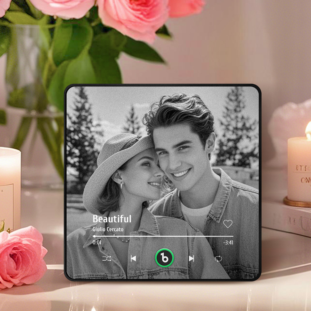Custom Music Photo Fridge Magnet Personalized  Black & White Photo Music Fridge Magnet That Can Play Music Without Cellphone Supports Bluetooth Connectivity Wedding Gift for Her - Fridgebeatsau
