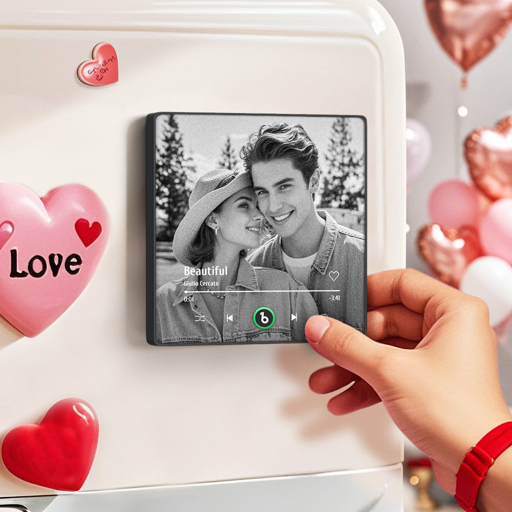 Custom Music Photo Fridge Magnet Personalized  Black & White Photo Music Fridge Magnet That Can Play Music Without Cellphone Supports Bluetooth Connectivity Wedding Gift for Her - Fridgebeatsau
