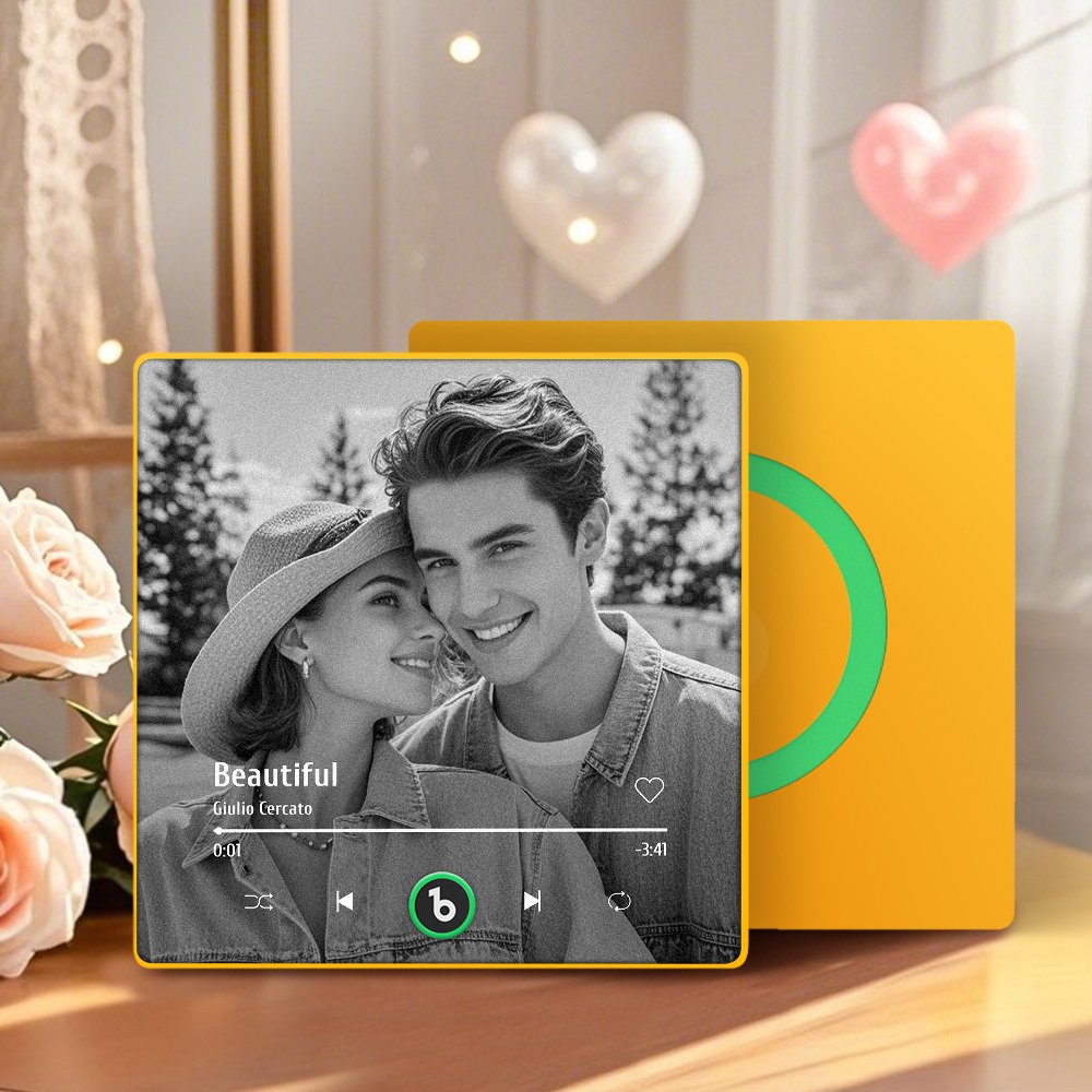 Custom Music Photo Fridge Magnet Personalized  Black & White Photo Music Fridge Magnet That Can Play Music Without Cellphone Supports Bluetooth Connectivity Wedding Gift for Her - Fridgebeatsau
