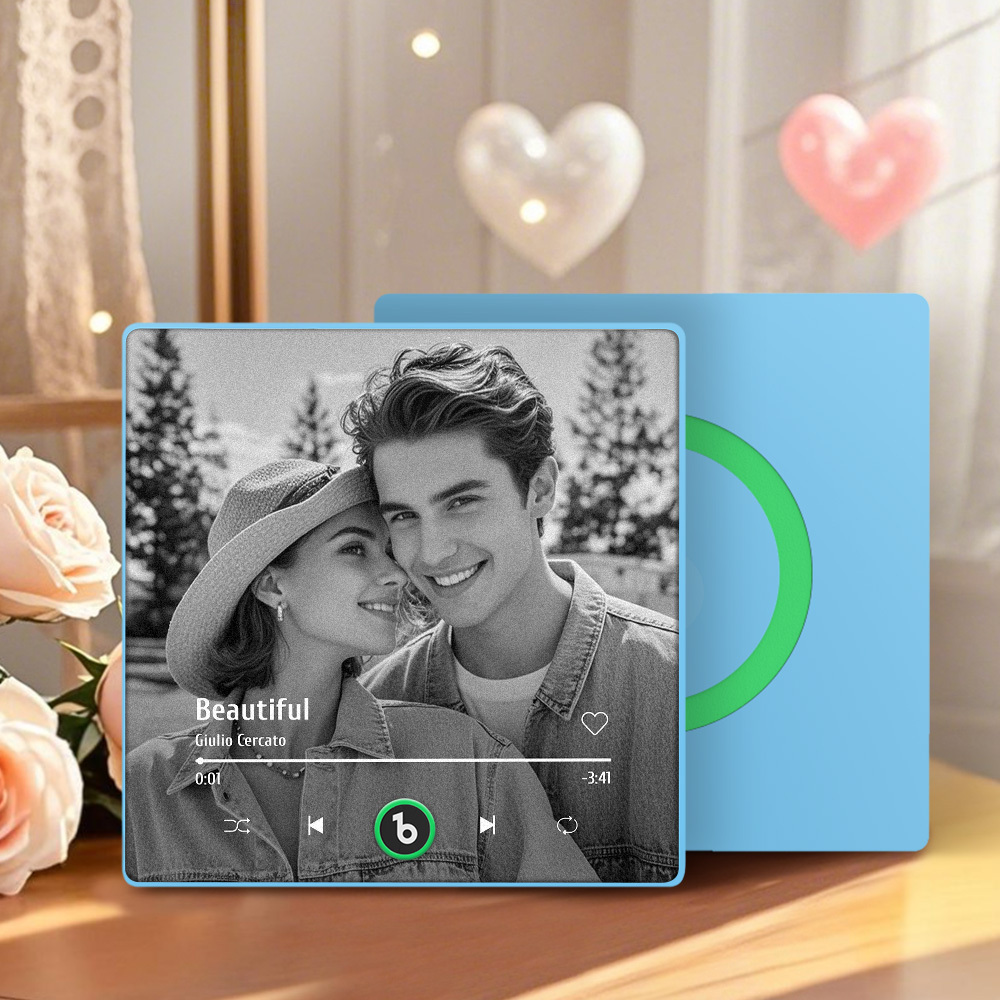 Custom Music Photo Fridge Magnet Personalized  Black & White Photo Music Fridge Magnet That Can Play Music Without Cellphone Supports Bluetooth Connectivity Wedding Gift for Her - Fridgebeatsau