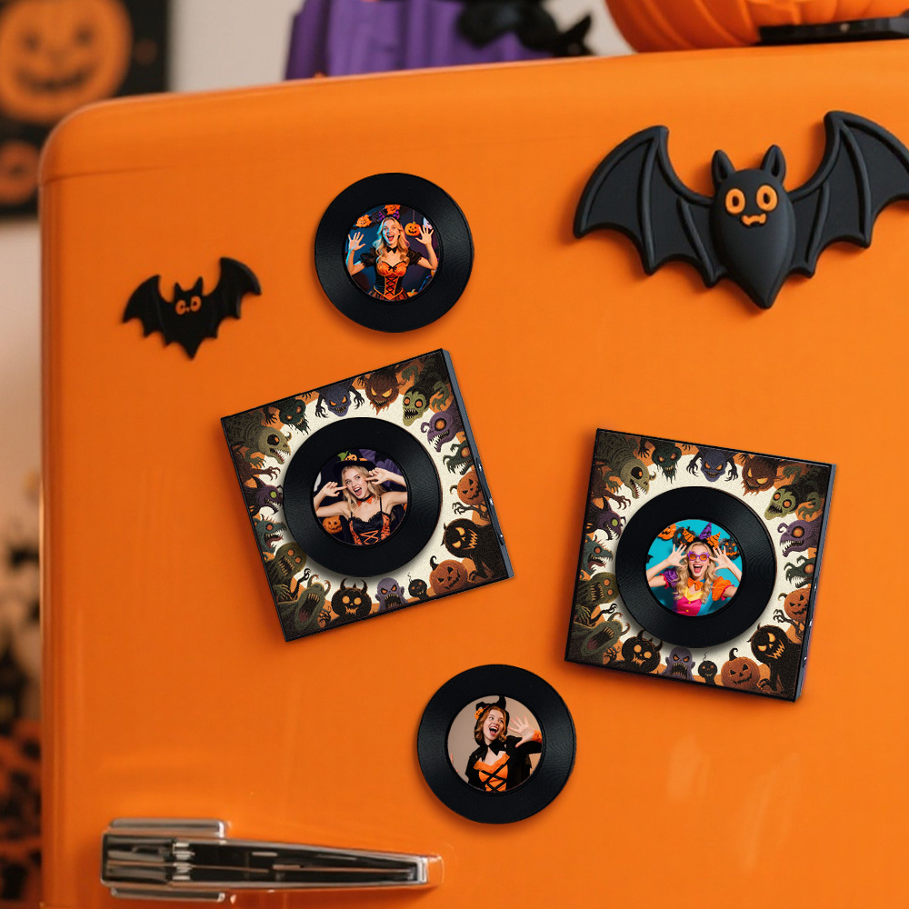Personalized Halloween Music Fridge Magnet Custom Music & Photo Fridge Magnet Vintage Photo Song That Can Play Music Halloween Gifts for Her - Fridgebeatsau