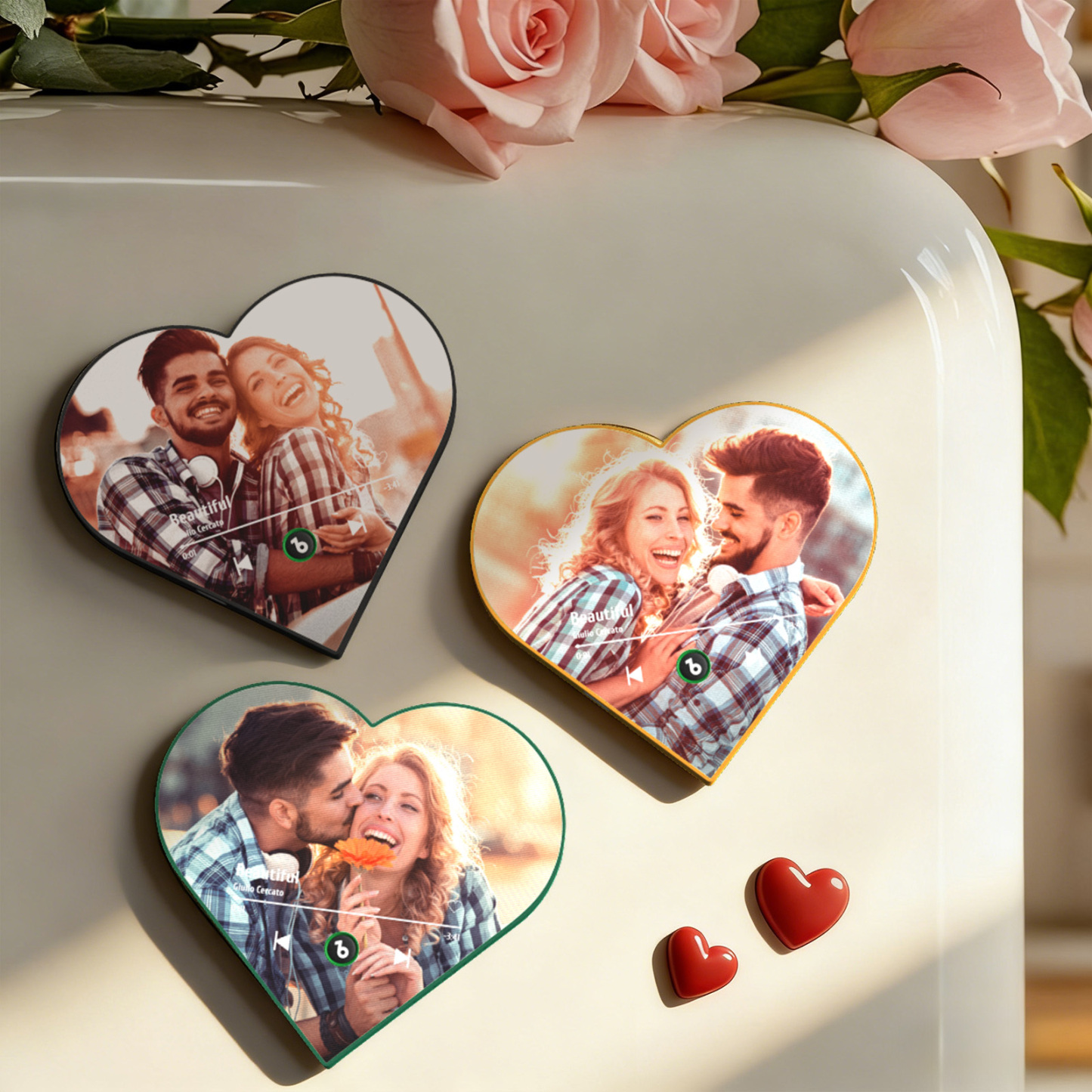 Custom Heart-Shaped Music Photo Fridge Magnet Romantic Gift for Couples Valentine's Day Gifts - Fridgebeatsau