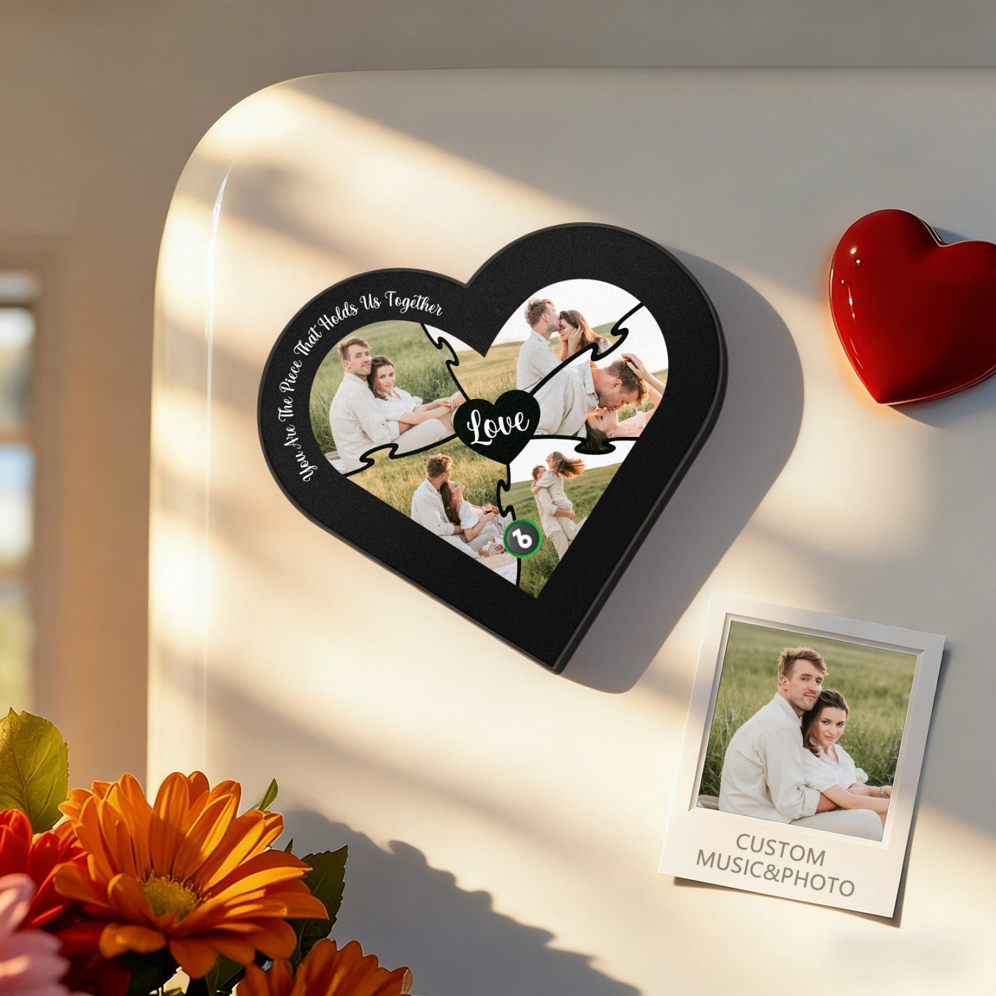 Custom Heart-Shaped Music Photo Fridge Magnet Romantic Gift for Couples Valentine's Day Gifts - Fridgebeatsau