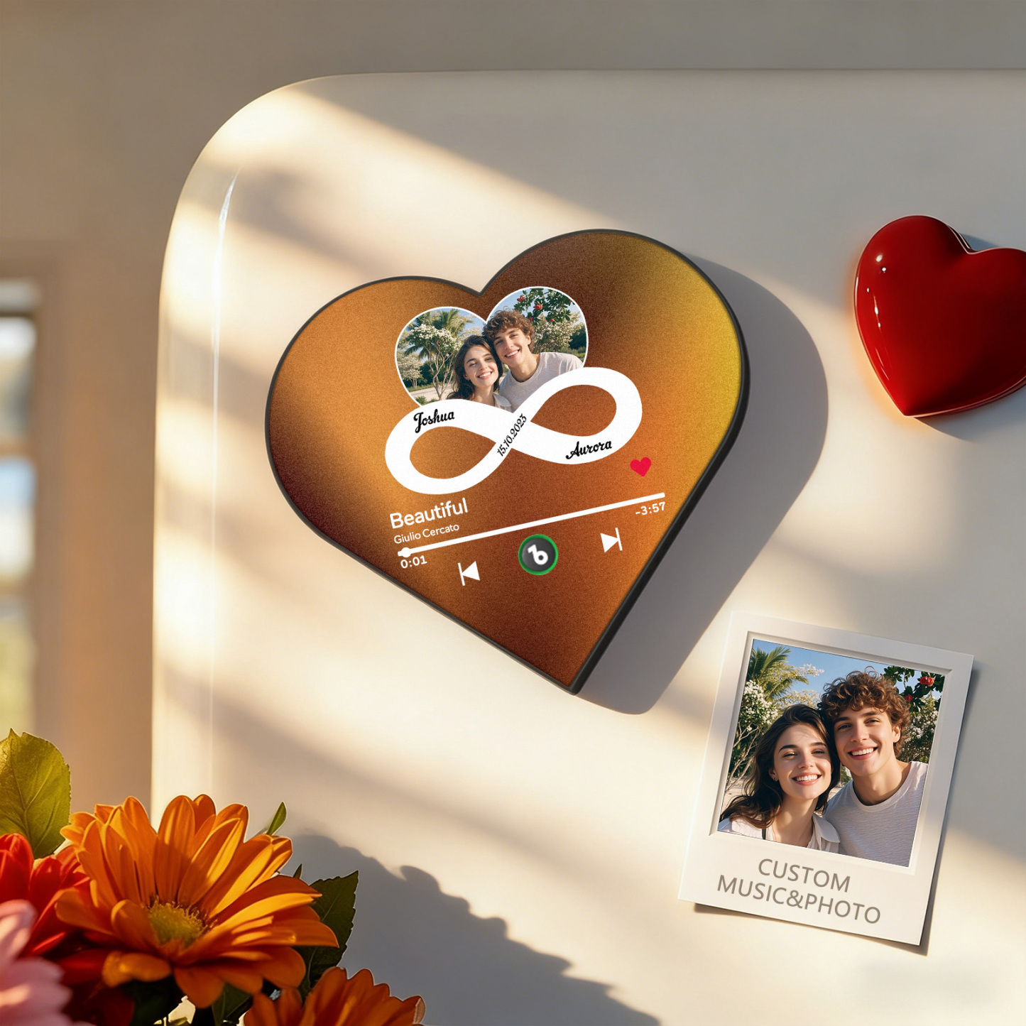 Custom Heart-Shaped Music Photo Fridge Magnet Romantic Gift for Couples Valentine's Day Gifts - Fridgebeatsau