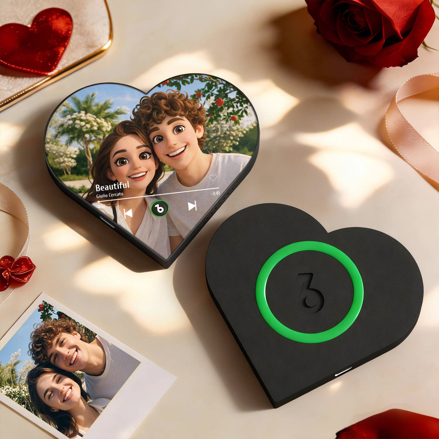 Custom Heart-Shaped Music Photo Fridge Magnet Romantic Gift for Couples Valentine's Day Gifts - Fridgebeatsau