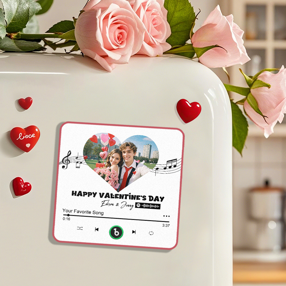 Personalized Music Player Fridge Magnet With Photo Custom Couple Magnet Romantic Anniversary Valentine’s Day Gift - Fridgebeatsau