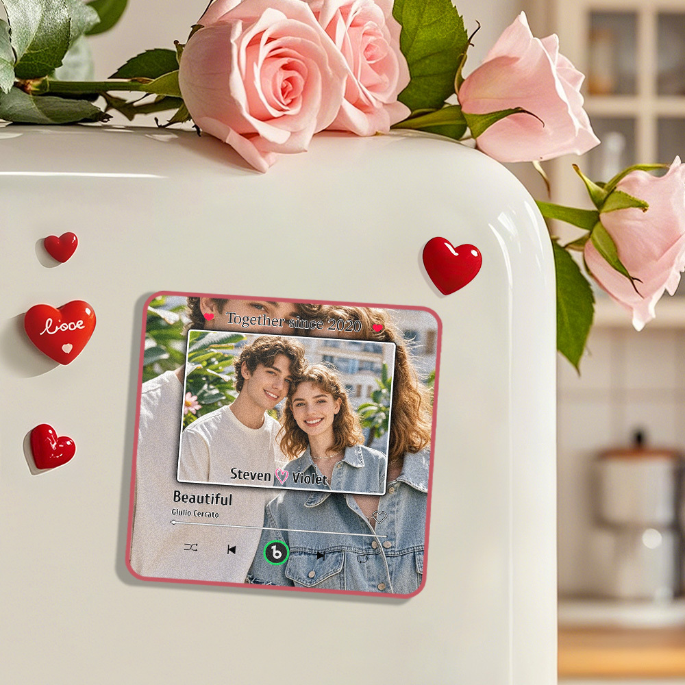 Custom Music Fridge Magnet Personalized Photo Song Magnet Valentine's Day Anniversary Gift for Couple - Fridgebeatsau