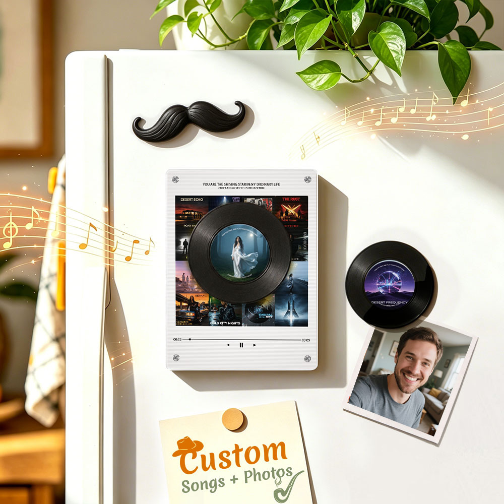 Personalized Record Vinyl Music Fridge Magnet – Custom Photo & Song Playback Magnet, Retro Music Wall Decor Gift for Couples - Fridgebeatsau