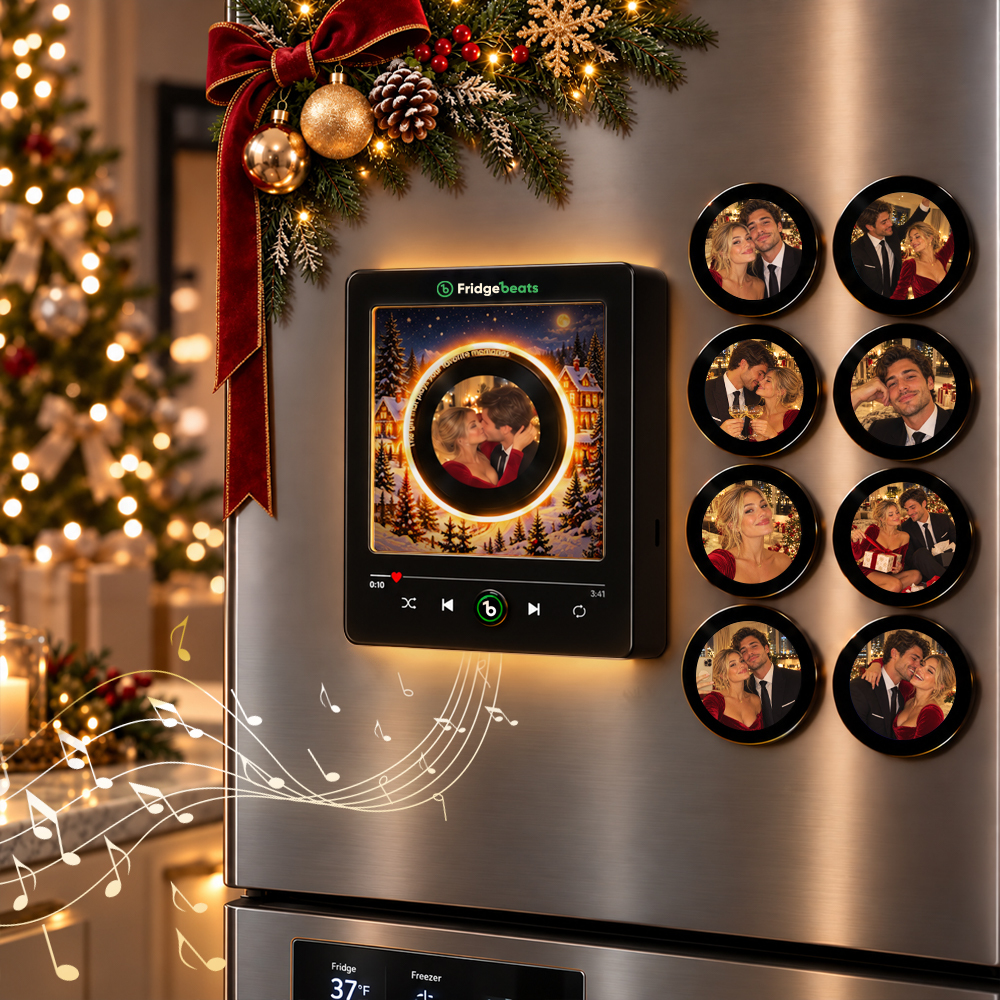 Christmas Gift Personalized Photo & Music Vinyl Fridge Magnet with Rotating Record– Custom Records with Dynamic LED Light Fridgebeats V6.0 - Fridgebeatsau