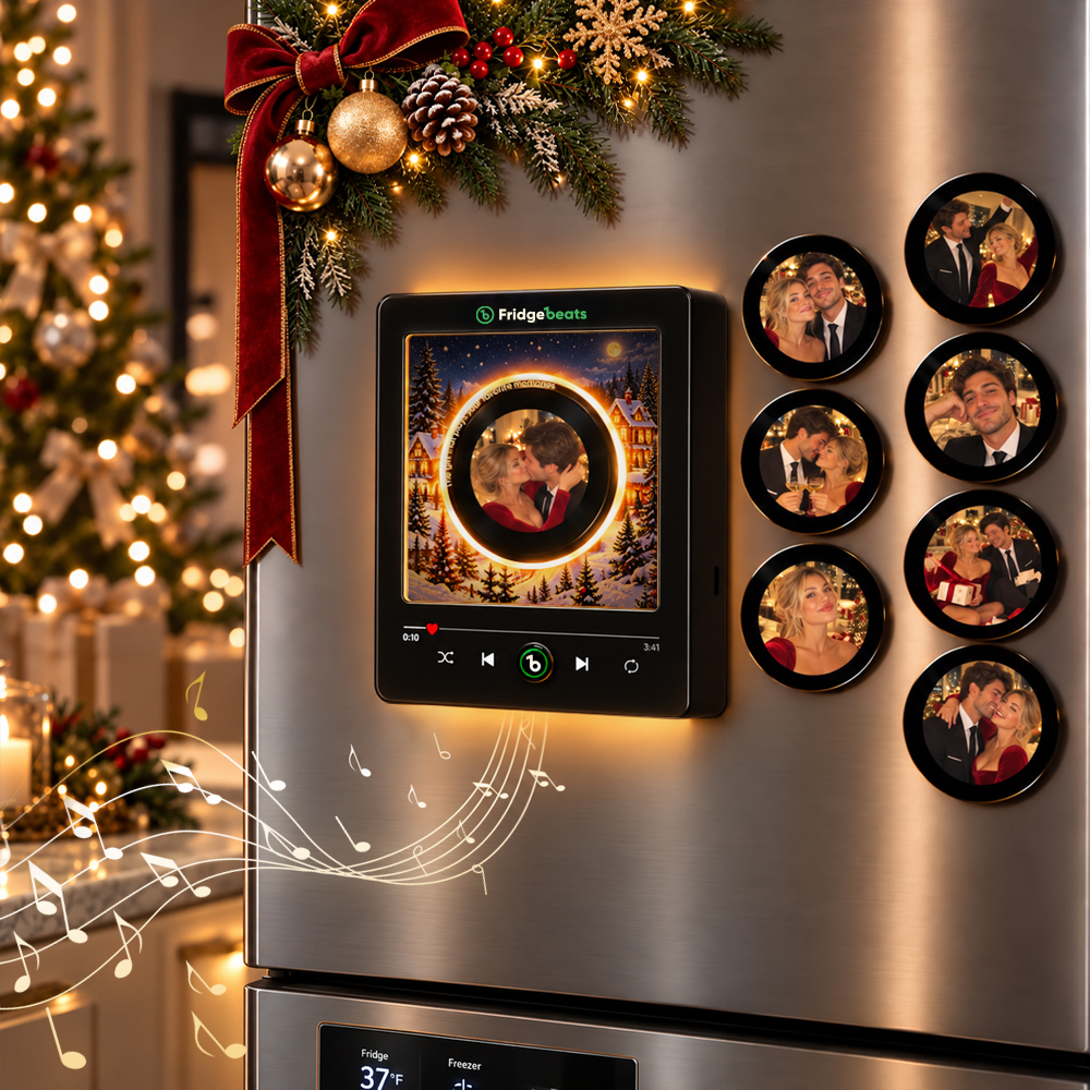 Christmas Gift Personalized Photo & Music Vinyl Fridge Magnet with Rotating Record– Custom Records with Dynamic LED Light Fridgebeats V6.0 - Fridgebeatsau