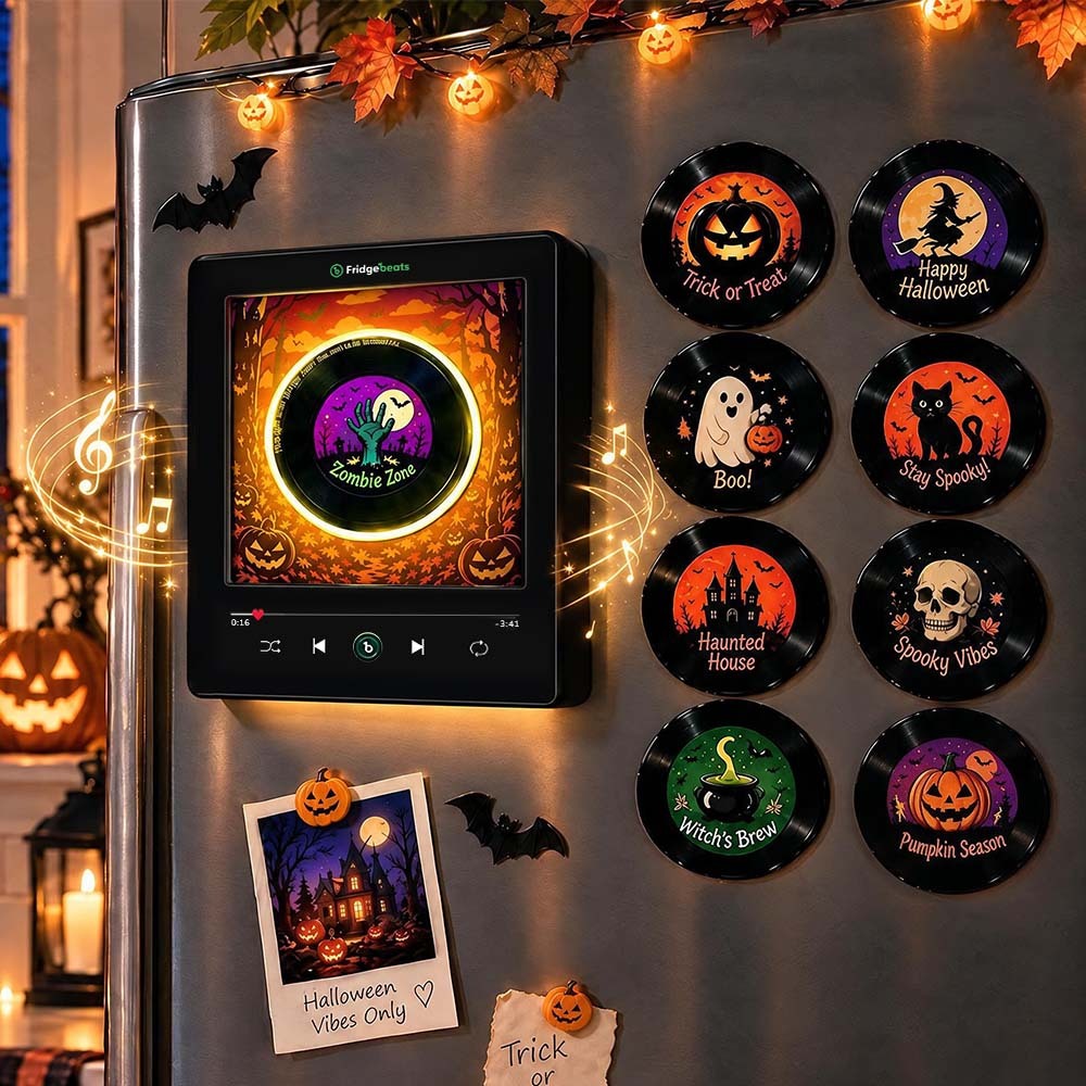 Halloween NFC Music Fridge Magnet Set - Spooky Vibes Playlist for Kitchen Decor & Gift - Fridgebeatsau