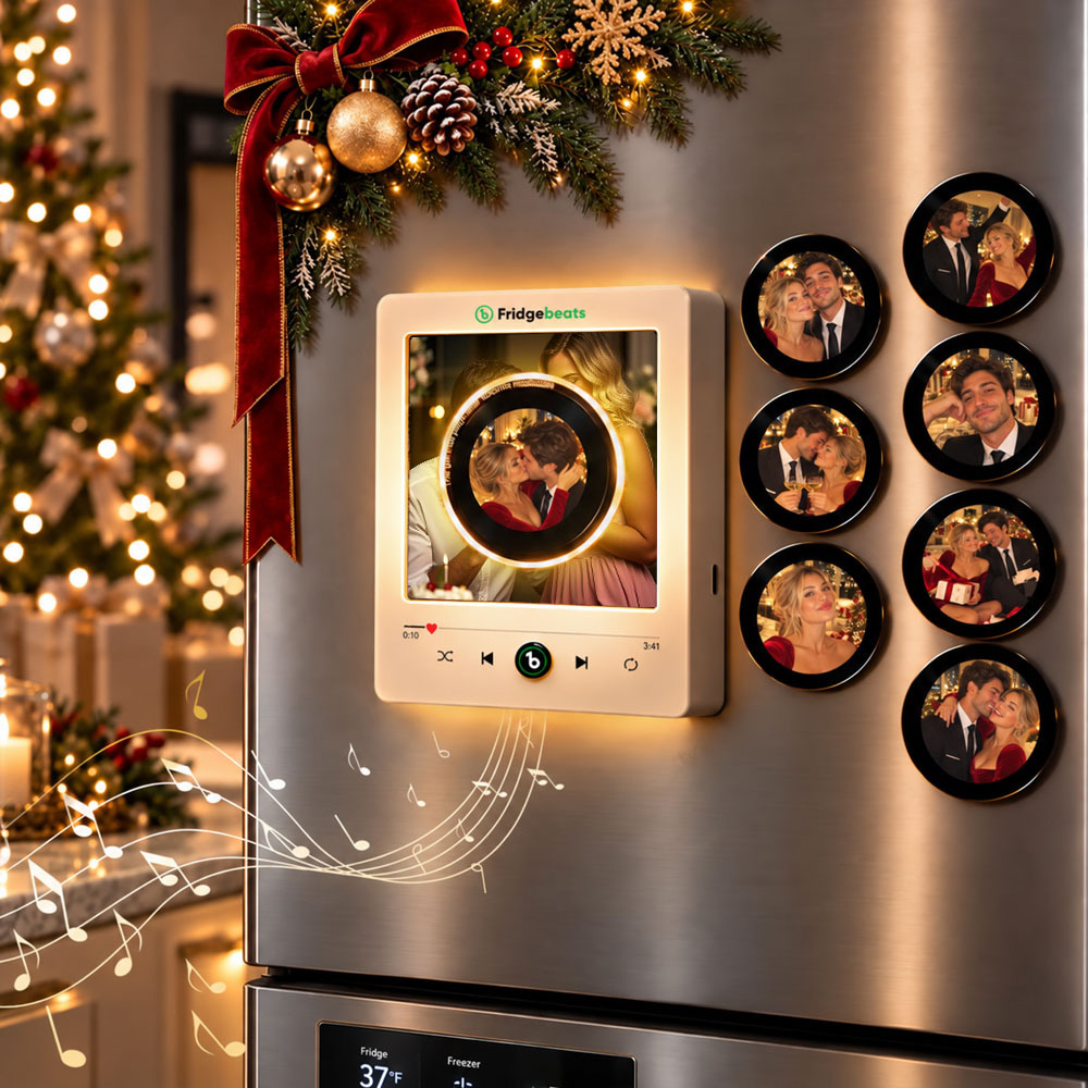 Christmas Gifts Personalized Photo & Music Vinyl Fridge Magnet with Rotating Record– Custom Records with Dynamic LED Light Fridgebeats V6.0 - Fridgebeatsau