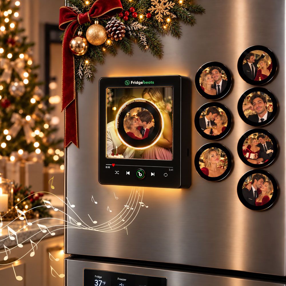 Christmas Gifts Personalized Photo & Music Vinyl Fridge Magnet with Rotating Record– Custom Records with Dynamic LED Light Fridgebeats V6.0 - Fridgebeatsau