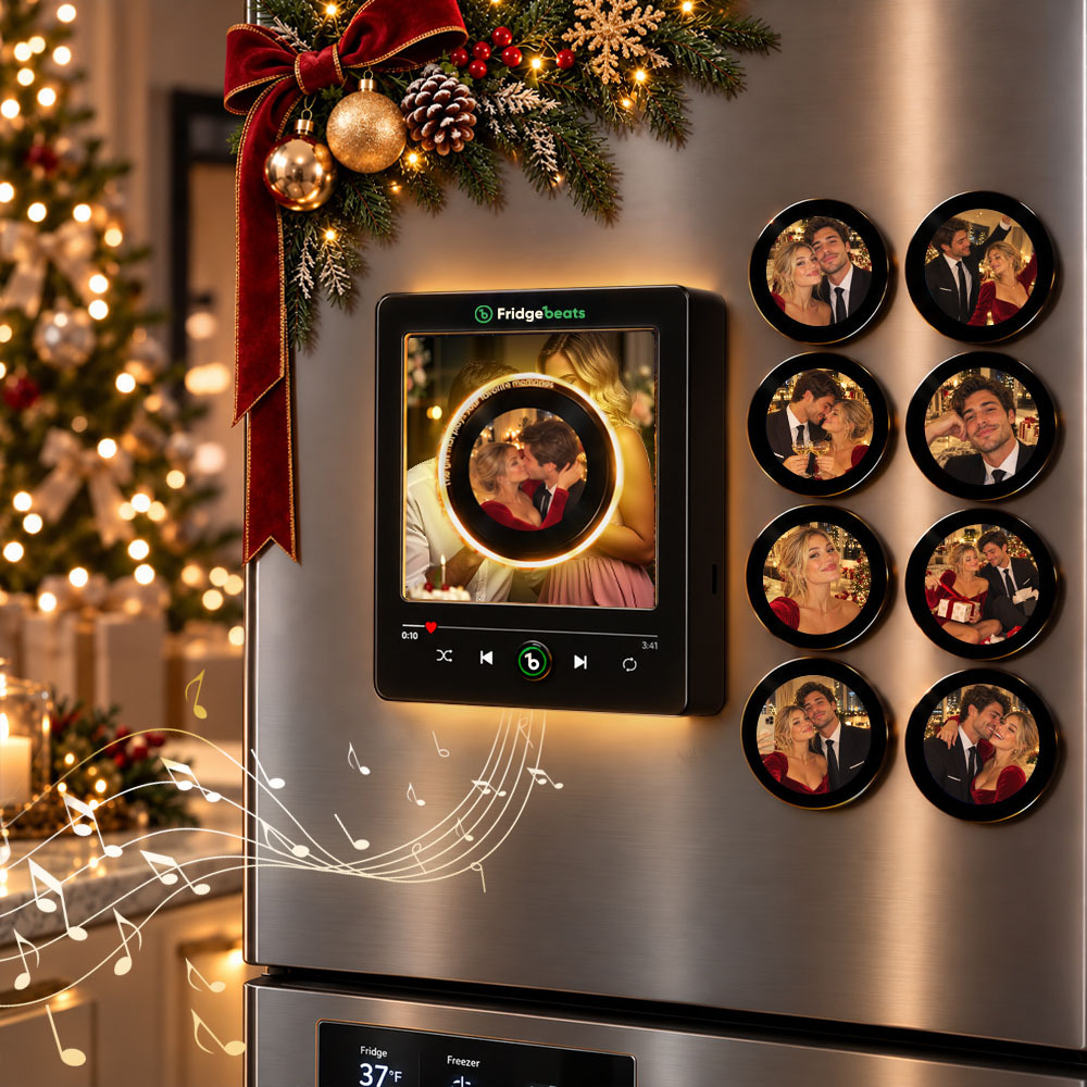 Christmas Gifts Personalized Photo & Music Vinyl Fridge Magnet with Rotating Record– Custom Records with Dynamic LED Light Fridgebeats V6.0 - Fridgebeatsau