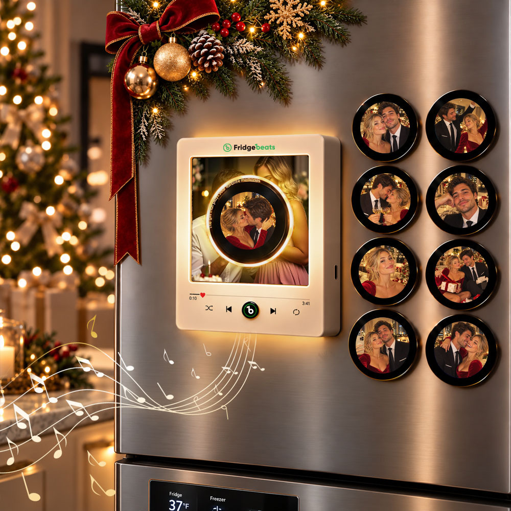 Christmas Gifts Personalized Photo & Music Vinyl Fridge Magnet with Rotating Record– Custom Records with Dynamic LED Light Fridgebeats V6.0 - Fridgebeatsau