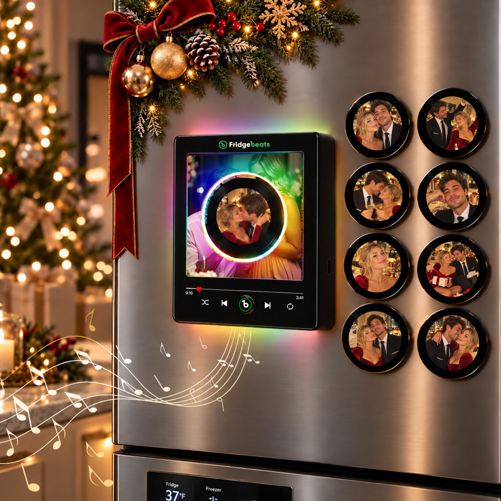 Christmas Gifts Personalized Photo & Music Vinyl Fridge Magnet with Rotating Record– Custom Records with Dynamic LED Light Fridgebeats V6.0 - Fridgebeatsau