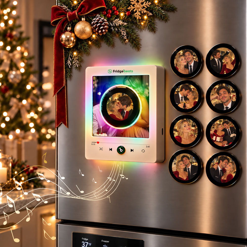 Christmas Gifts Personalized Photo & Music Vinyl Fridge Magnet with Rotating Record– Custom Records with Dynamic LED Light Fridgebeats V6.0 - Fridgebeatsau