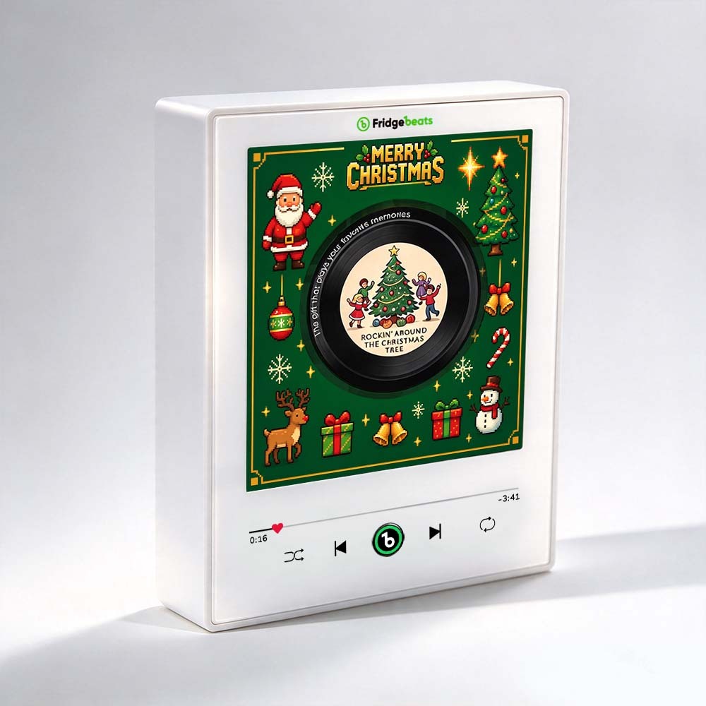 Custom Christmas Mini Vinyl Player with 9 Exchangeable Discs - Vintage Holiday Music Box & Perfect Christmas Gift for Music Lovers - Fridgebeatsau