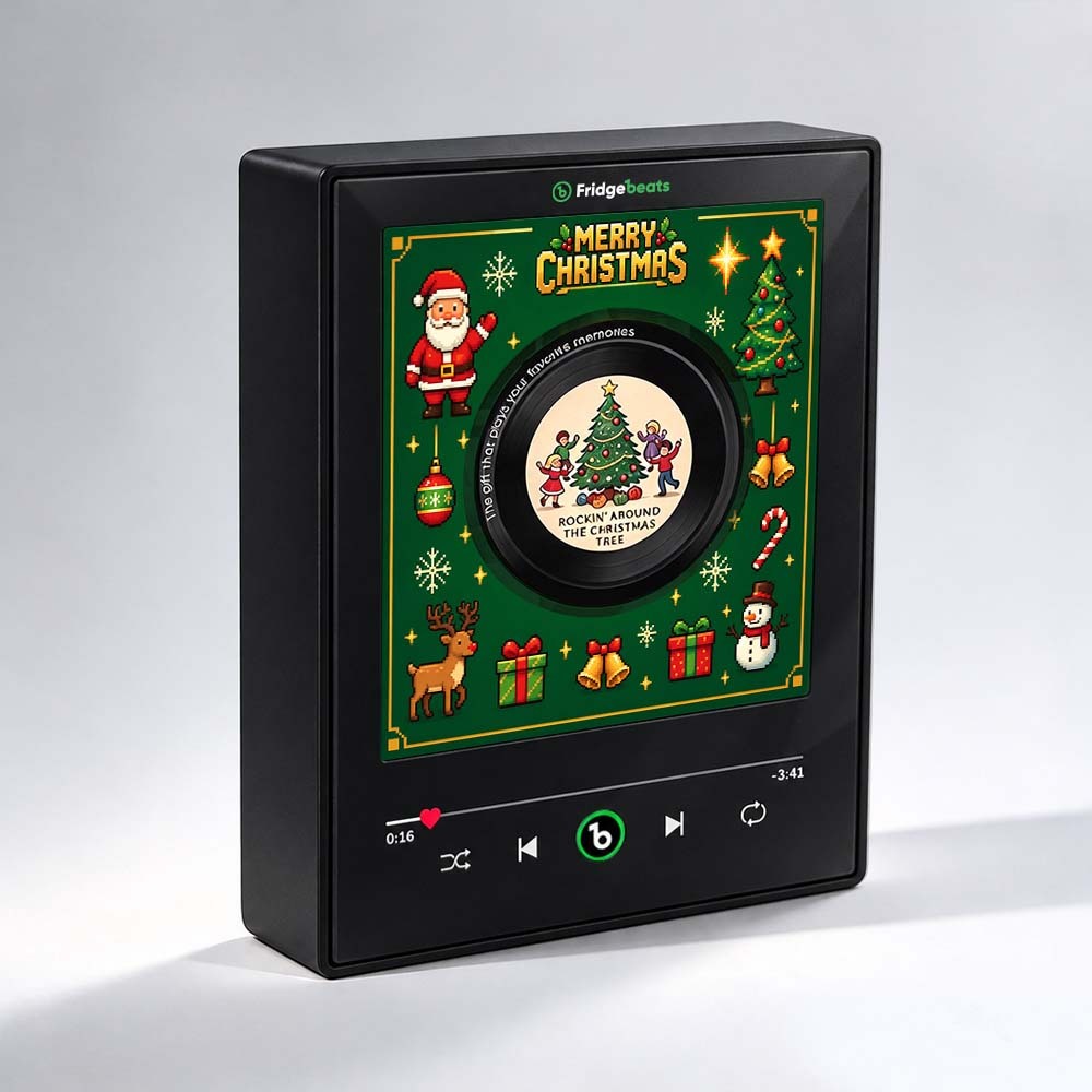 Custom Christmas Mini Vinyl Player with 9 Exchangeable Discs - Vintage Holiday Music Box & Perfect Christmas Gift for Music Lovers - Fridgebeatsau