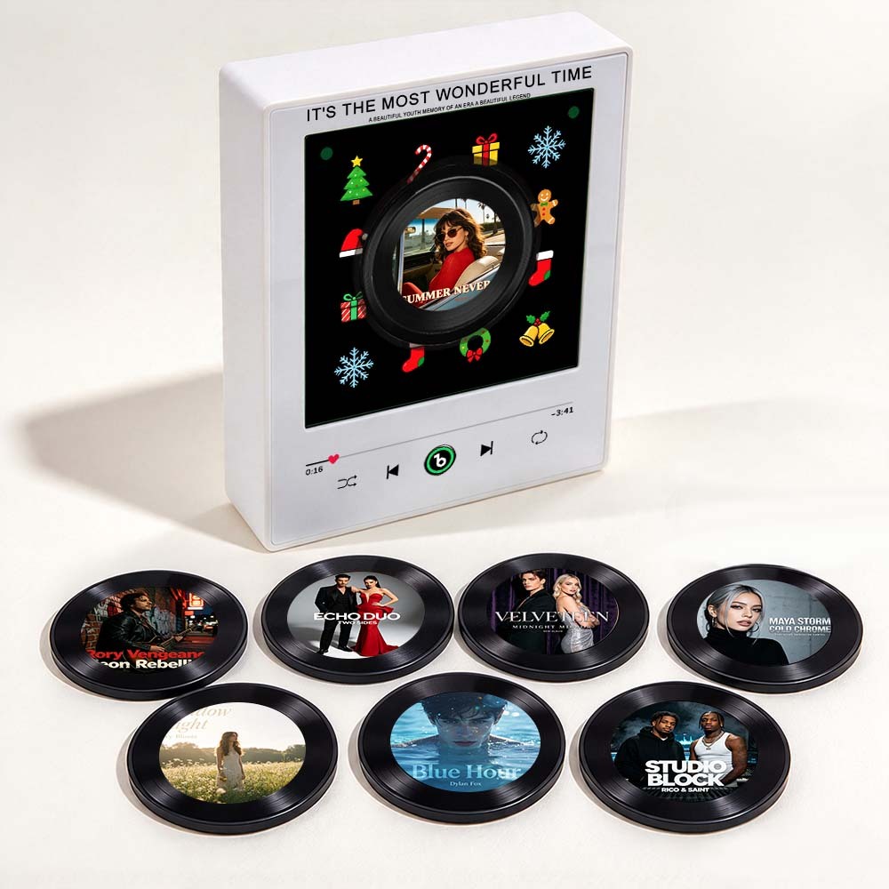 Custom Christmas Photo And Music Vinyl Fridge Magnet with Rotating Record Custom Records V6.0 - Fridgebeatsau