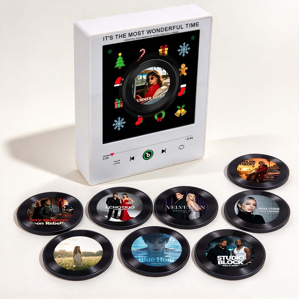 Custom Christmas Photo And Music Vinyl Fridge Magnet with Rotating Record Custom Records V6.0 - Fridgebeatsau