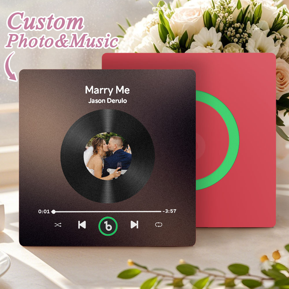 Custom Music Fridge Magnet Custom Colorful Frame Album Fridge Magnet Music Wall Photo Sticker Song Magnets That Can Play Music Wedding Gifts for Her - Fridgebeatsau